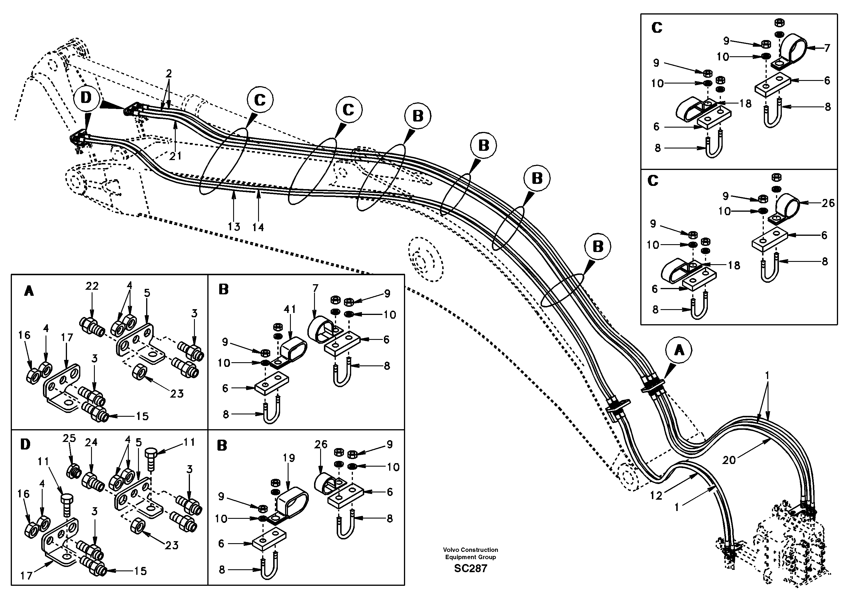 Схема запчастей Volvo EC140 - 39825 Quickfit and rotator hydraulic boom 