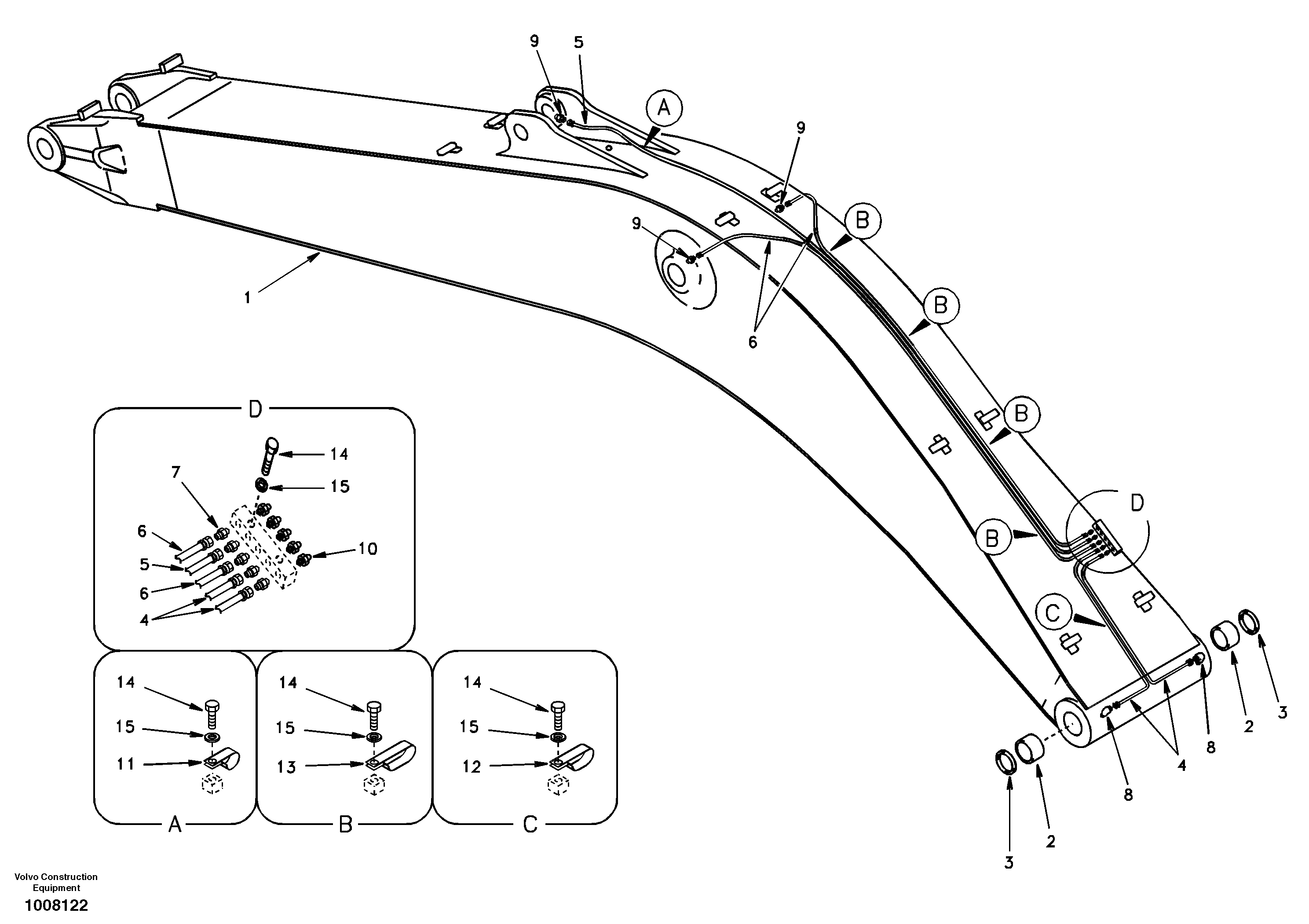 Схема запчастей Volvo EC140 - 46067 Boom and grease piping, mono 