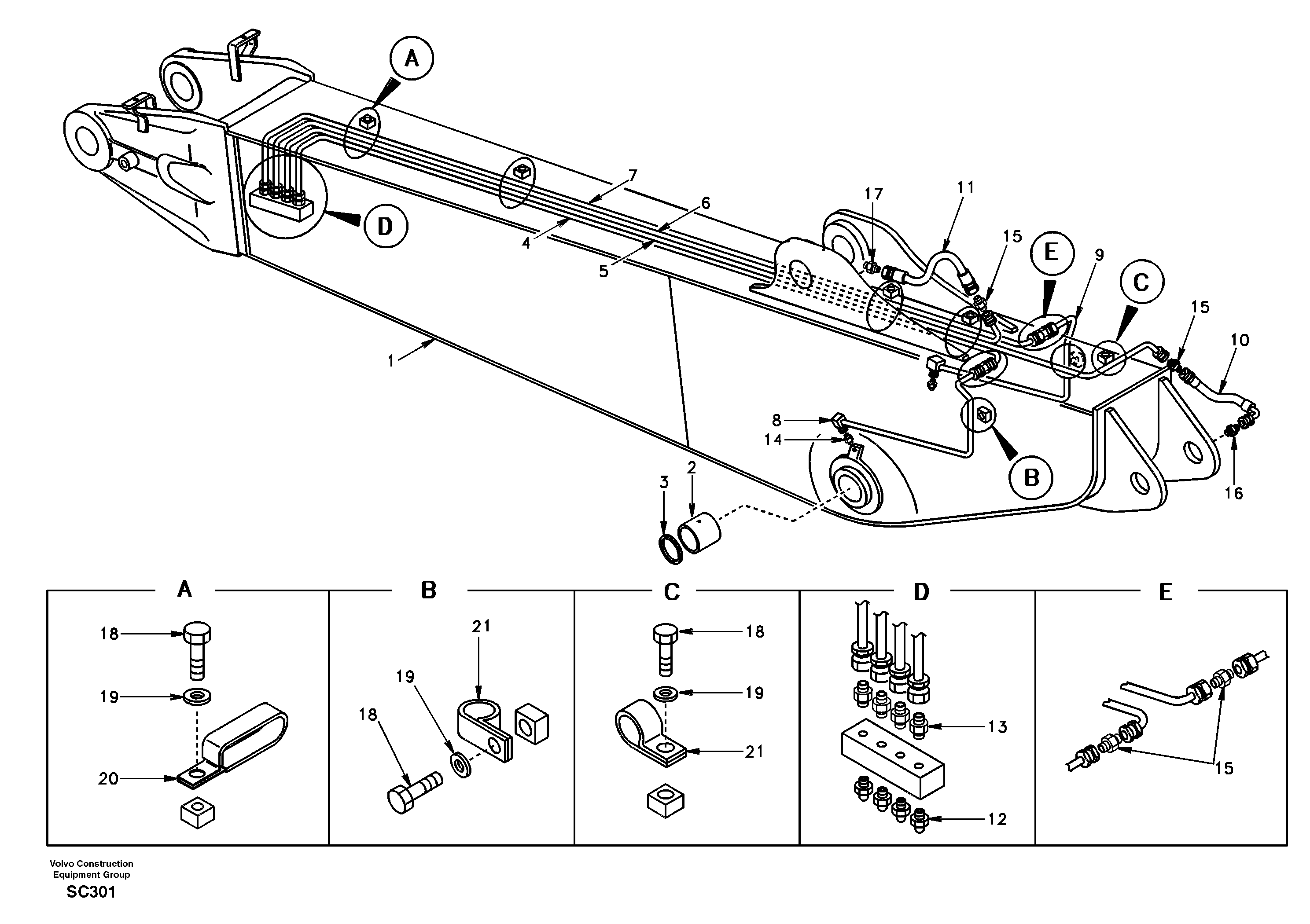 Схема запчастей Volvo EC140 - 73496 Boom and grease piping, adjustable 2nd 