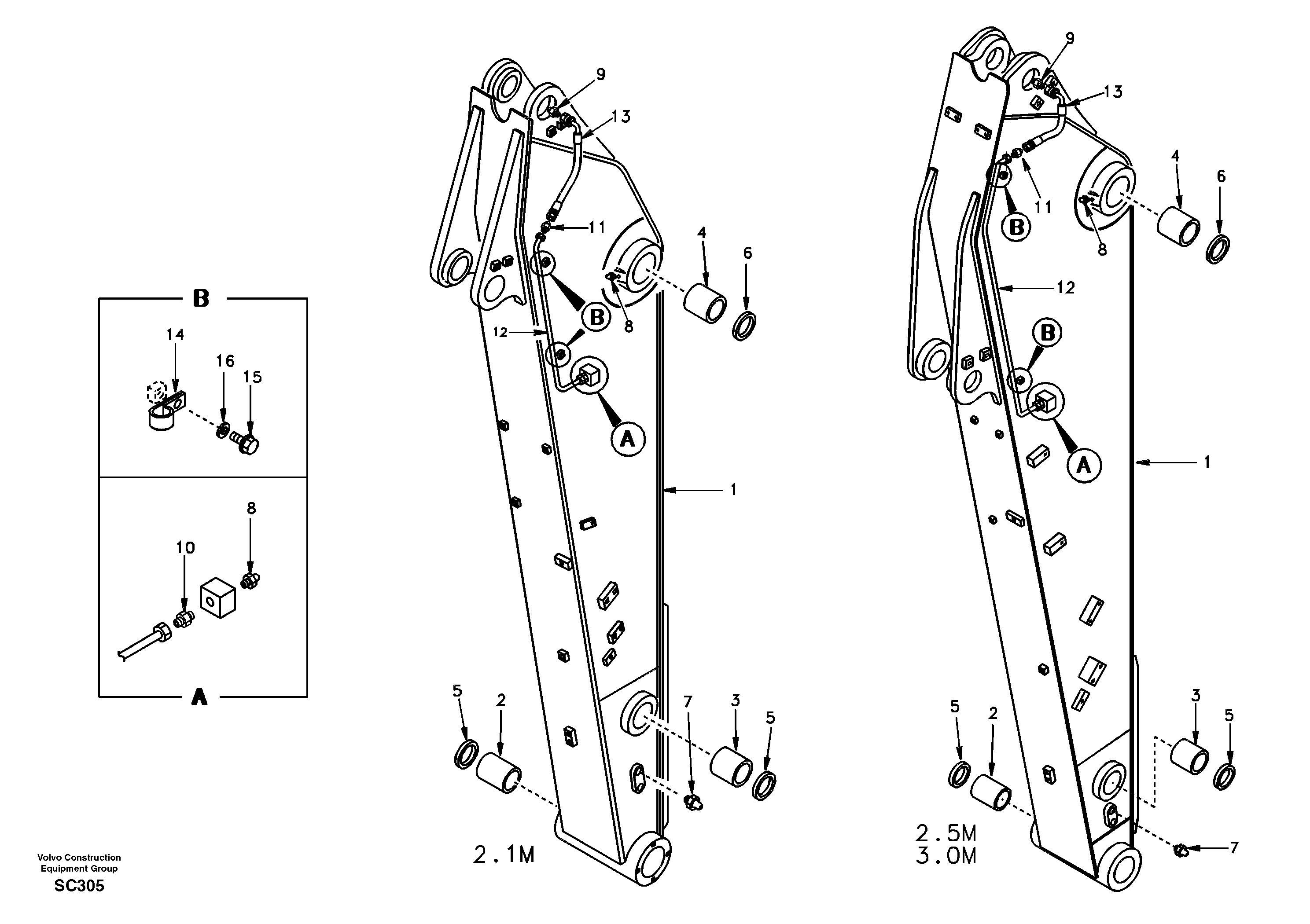 Схема запчастей Volvo EC140 - 53248 Dipper arm and grease piping with piping seat 