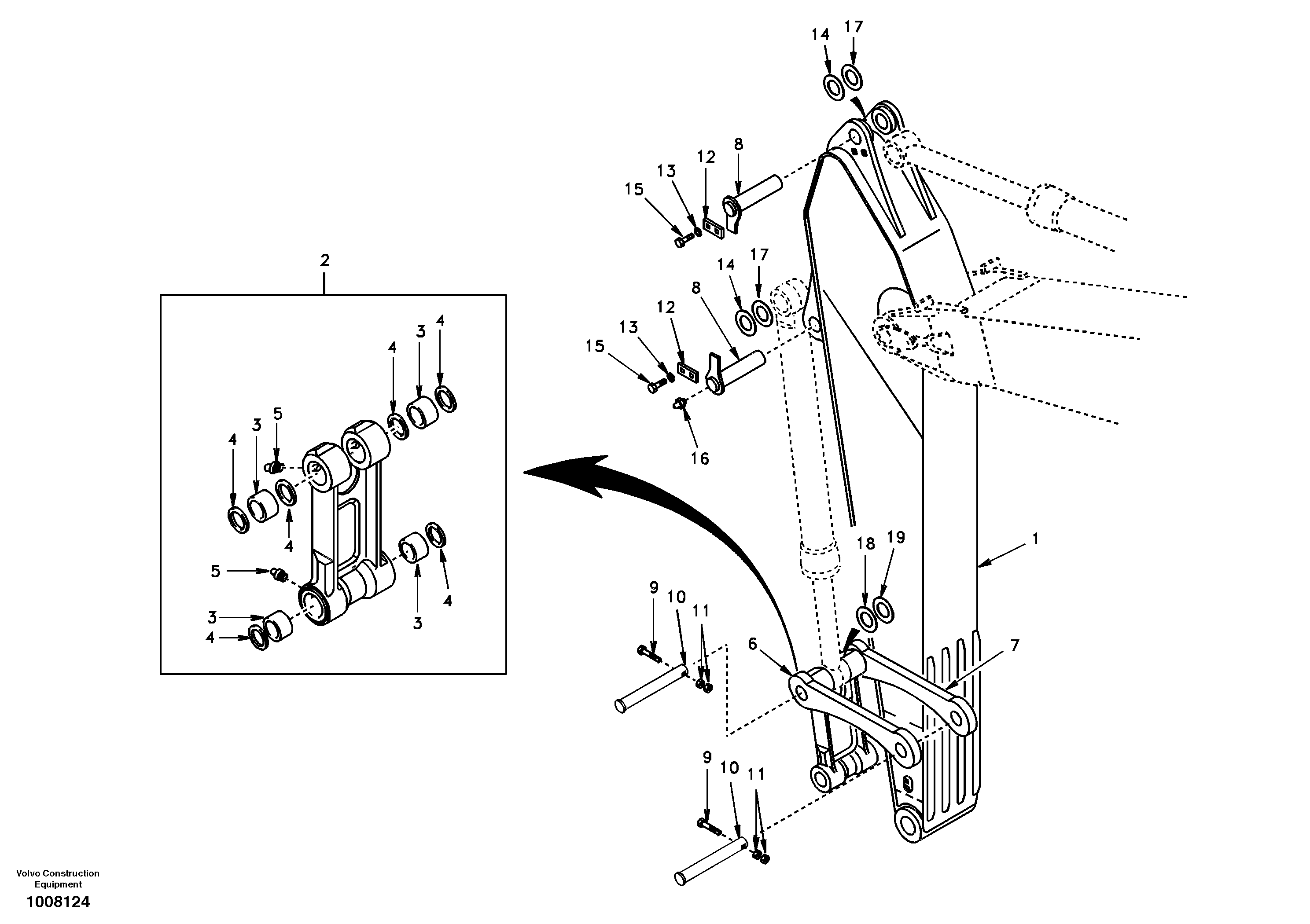 Схема запчастей Volvo EC140 - 97419 Links to dipper arm 