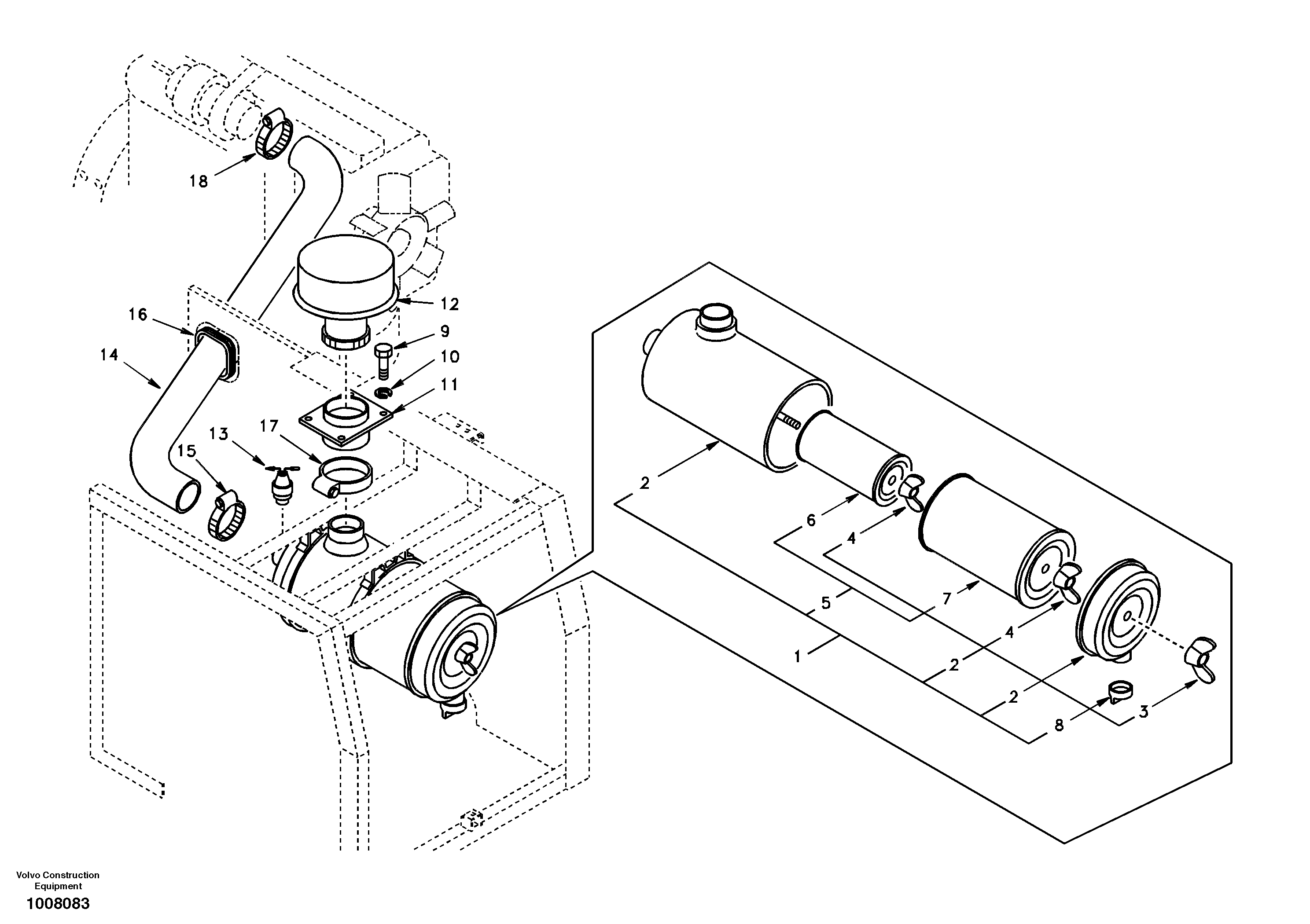 Схема запчастей Volvo EC140 - 34578 Inlet system, pre-cleaner 