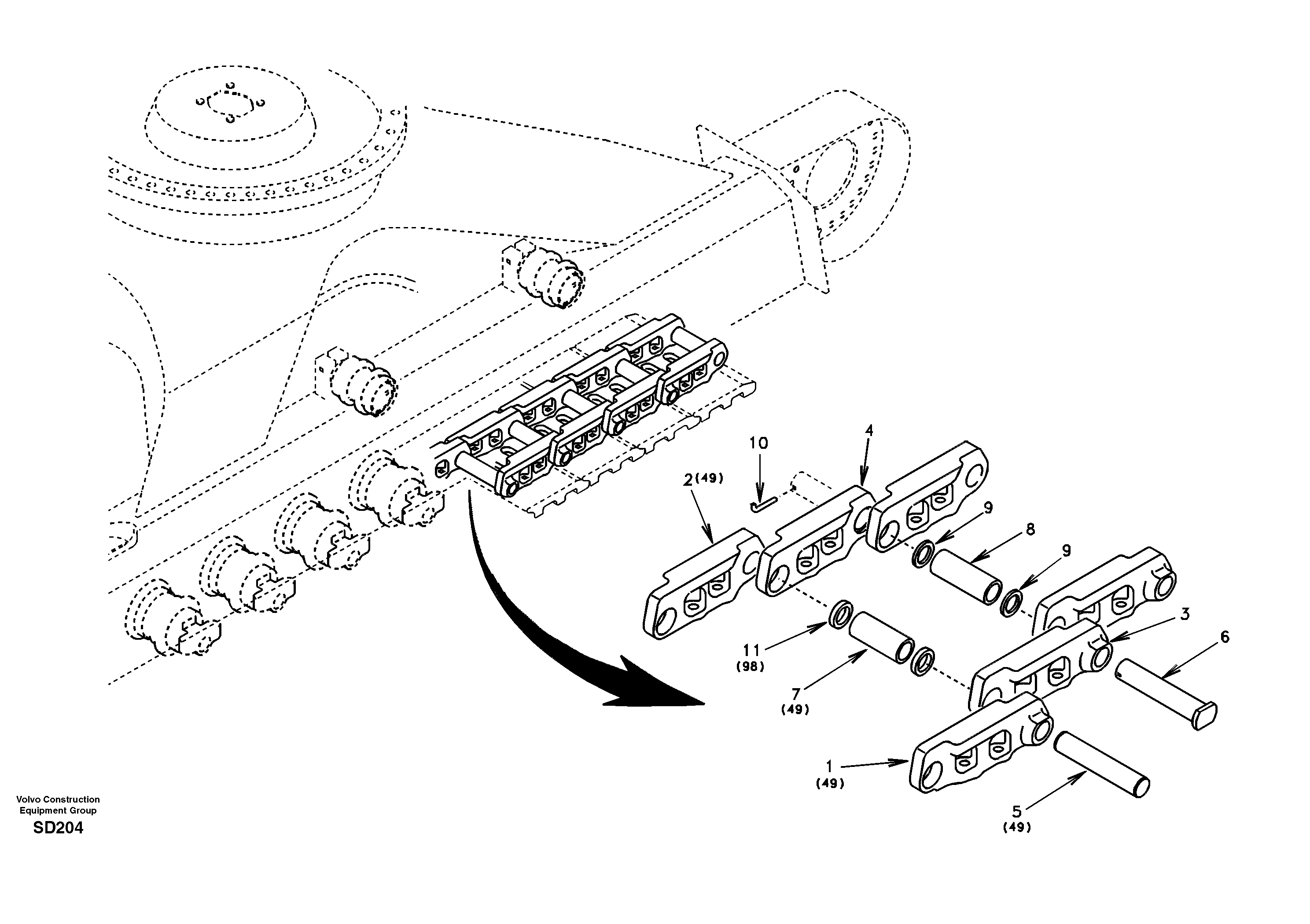 Схема запчастей Volvo EC290 - 37446 Гусеничная цепь 