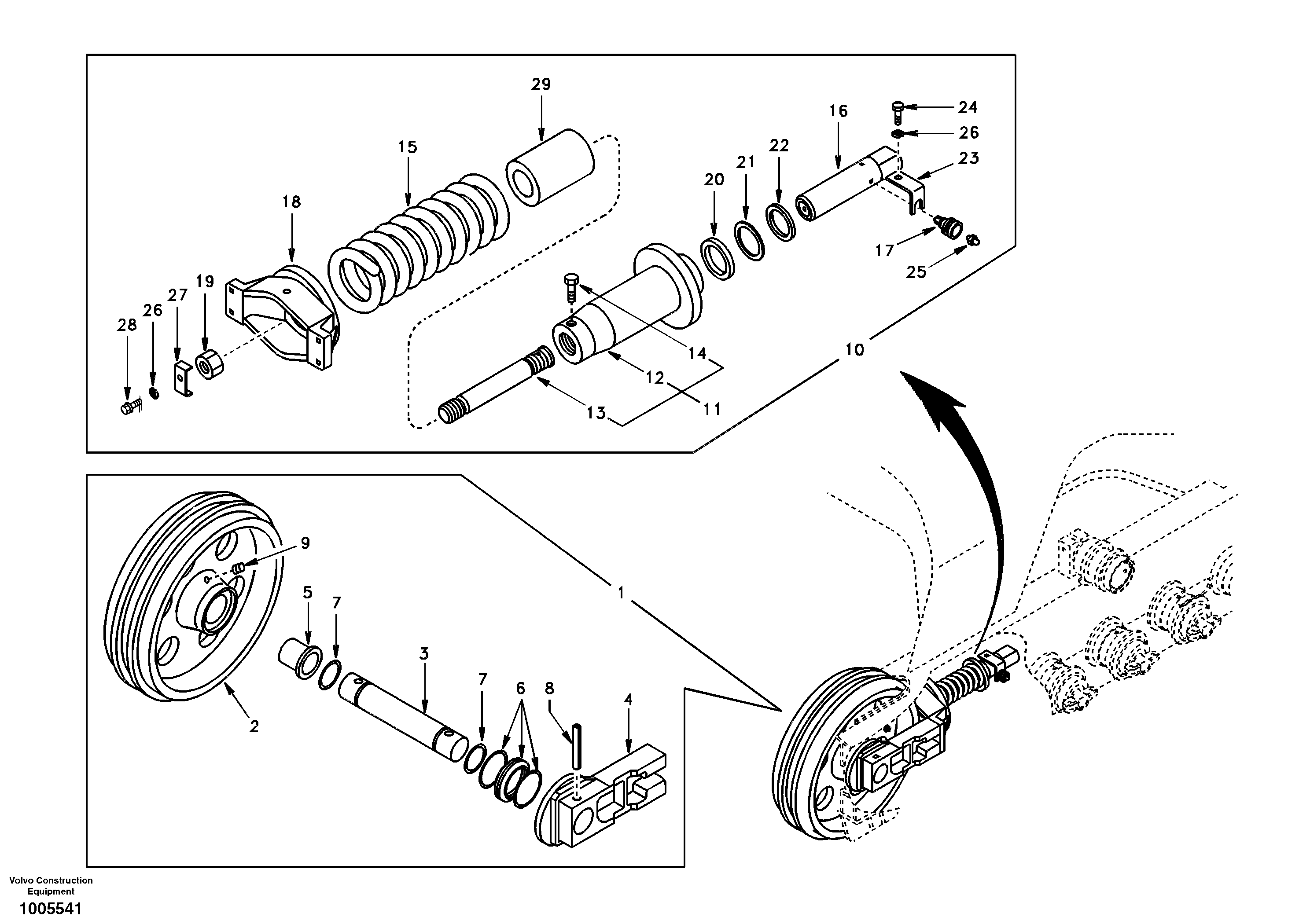 Схема запчастей Volvo EC290 - 54688 Front idler, spring package 