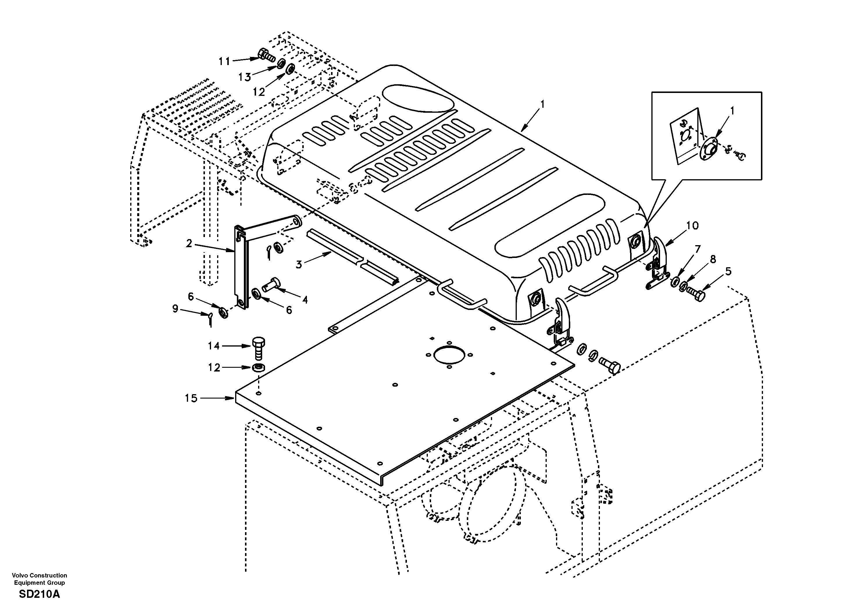 Схема запчастей Volvo EC290 - 12173 Cowl frame, cover and hood 