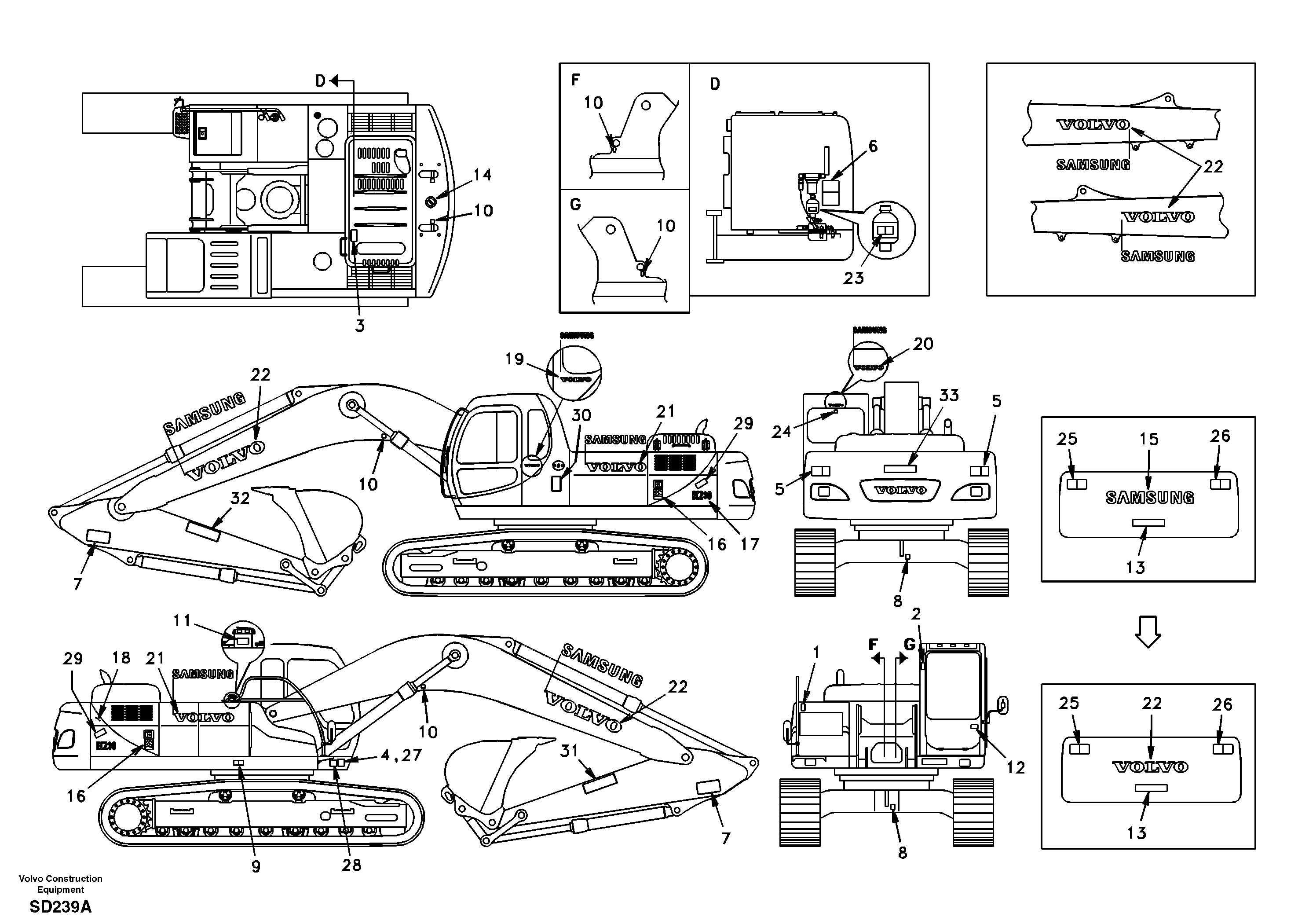 Схема запчастей Volvo EC290 - 38014 Decal, outer location 