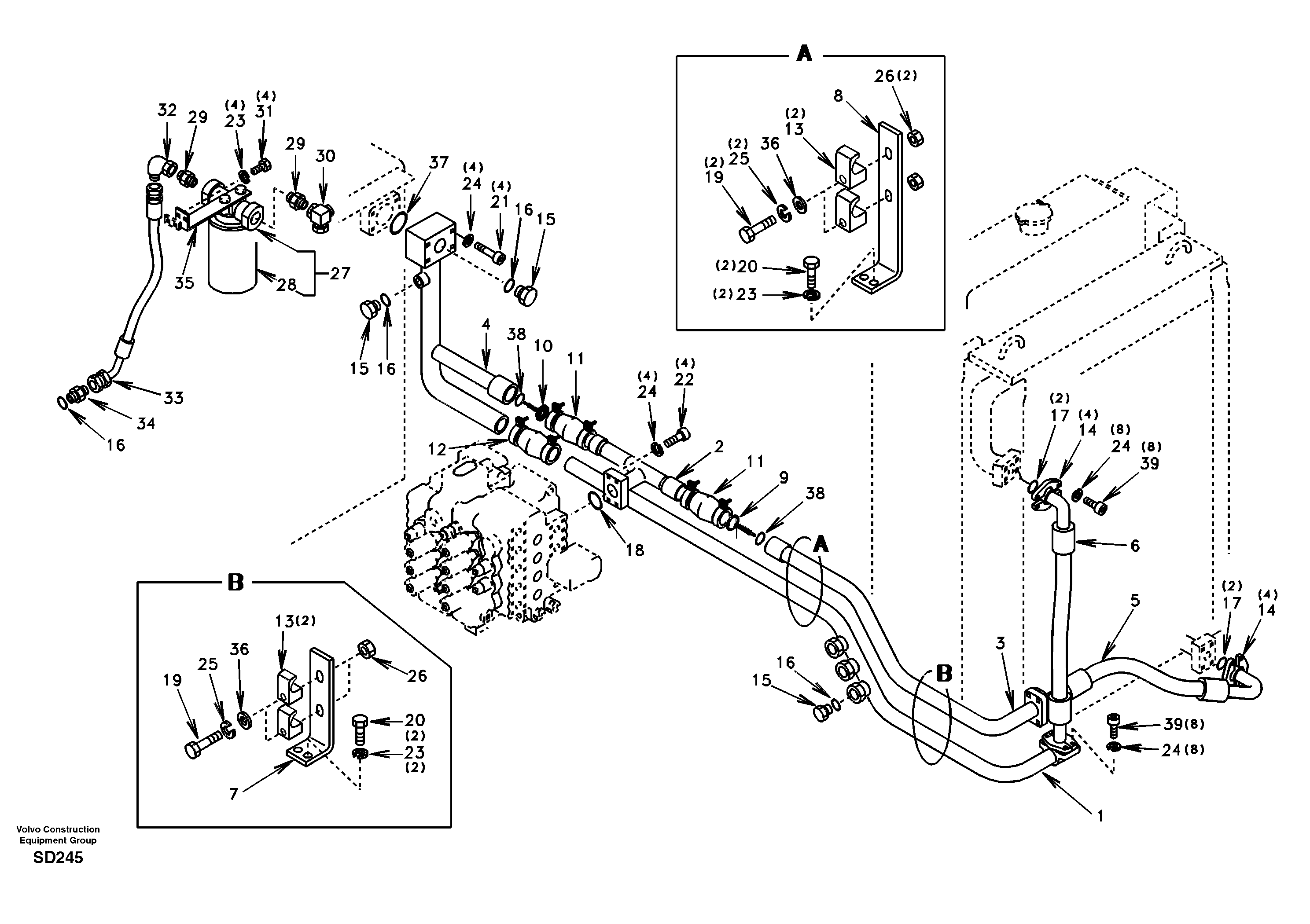 Схема запчастей Volvo EC290 - 6673 Hydraulic system, hydraulic tank to hydraulic oil cooler 