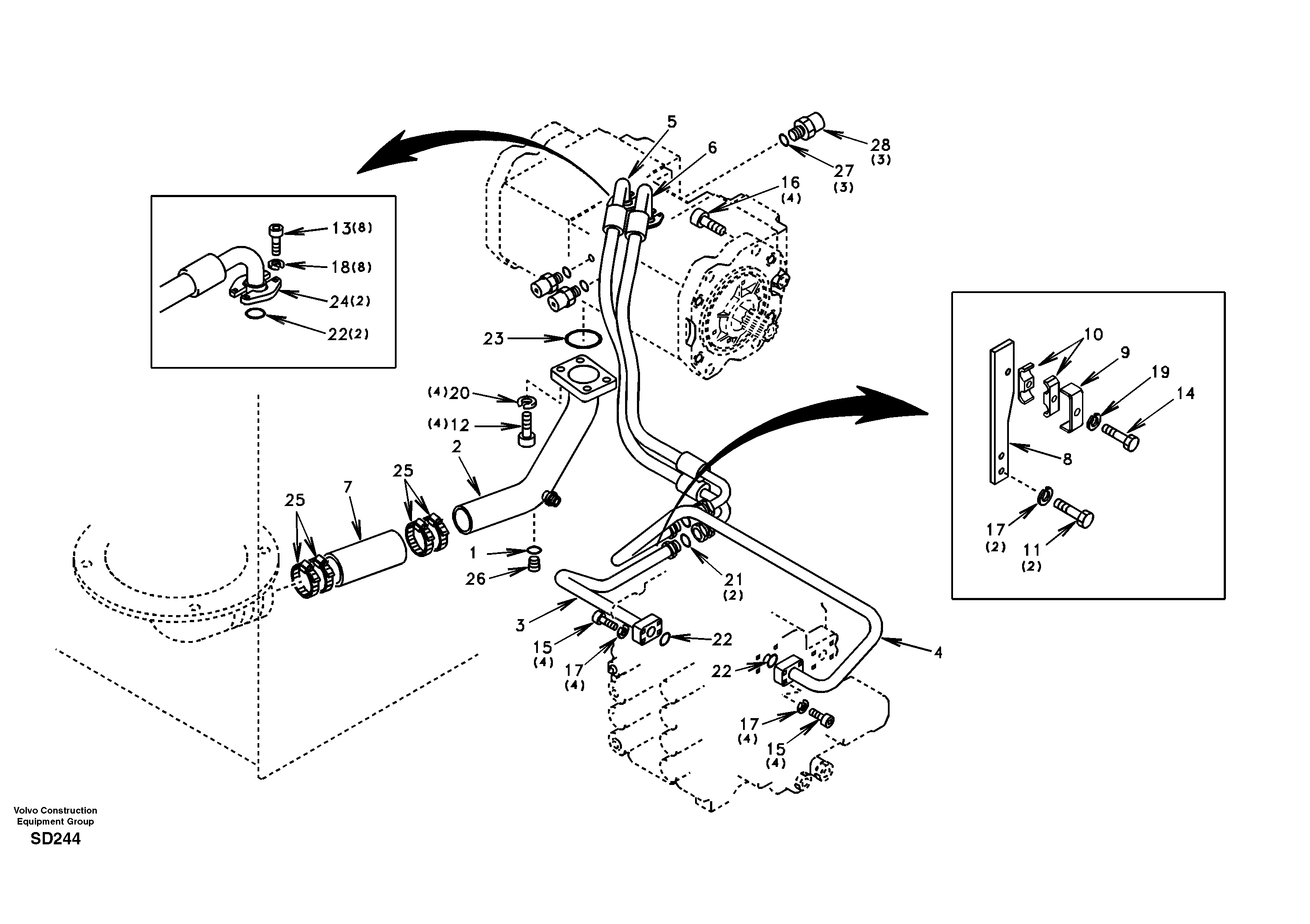 Схема запчастей Volvo EC290 - 93560 Hydraulic system, hydraulic tank to hydraulic pump 