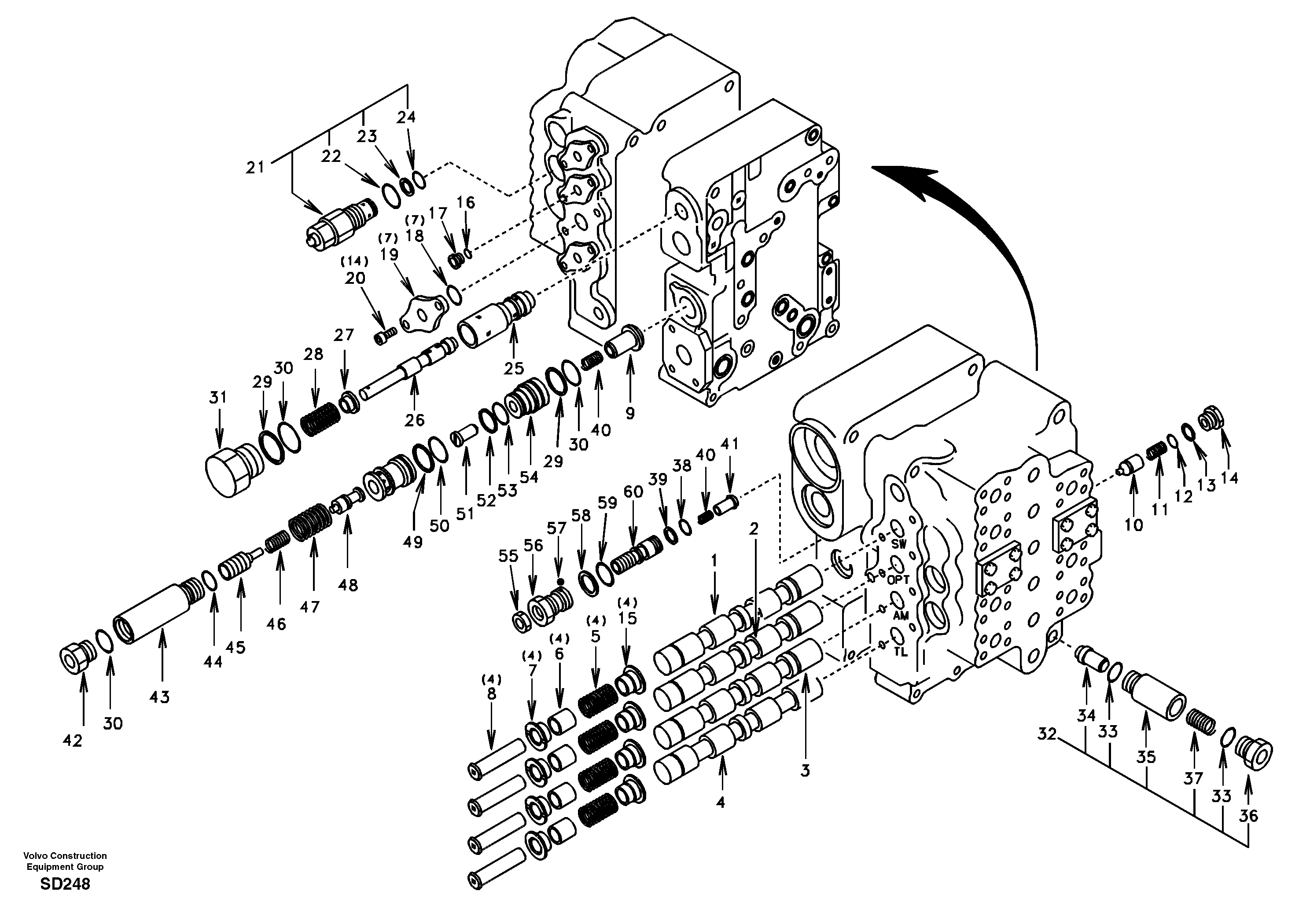 Схема запчастей Volvo EC290 - 38901 Main control valve, swing and option and dipper arm and travel Lh 