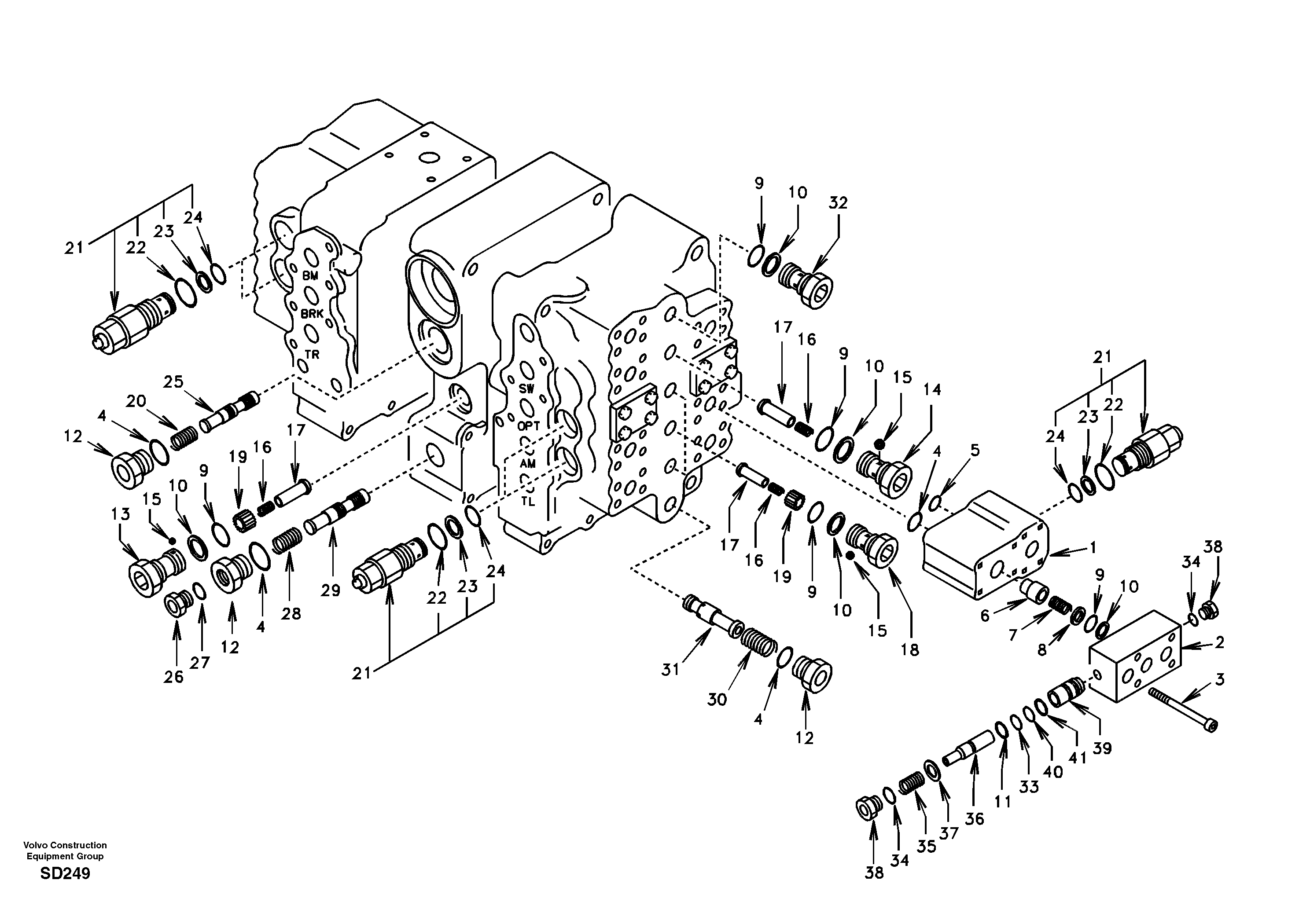 Схема запчастей Volvo EC290 - 58698 Main control valve, relief valve and dipper arm holding 