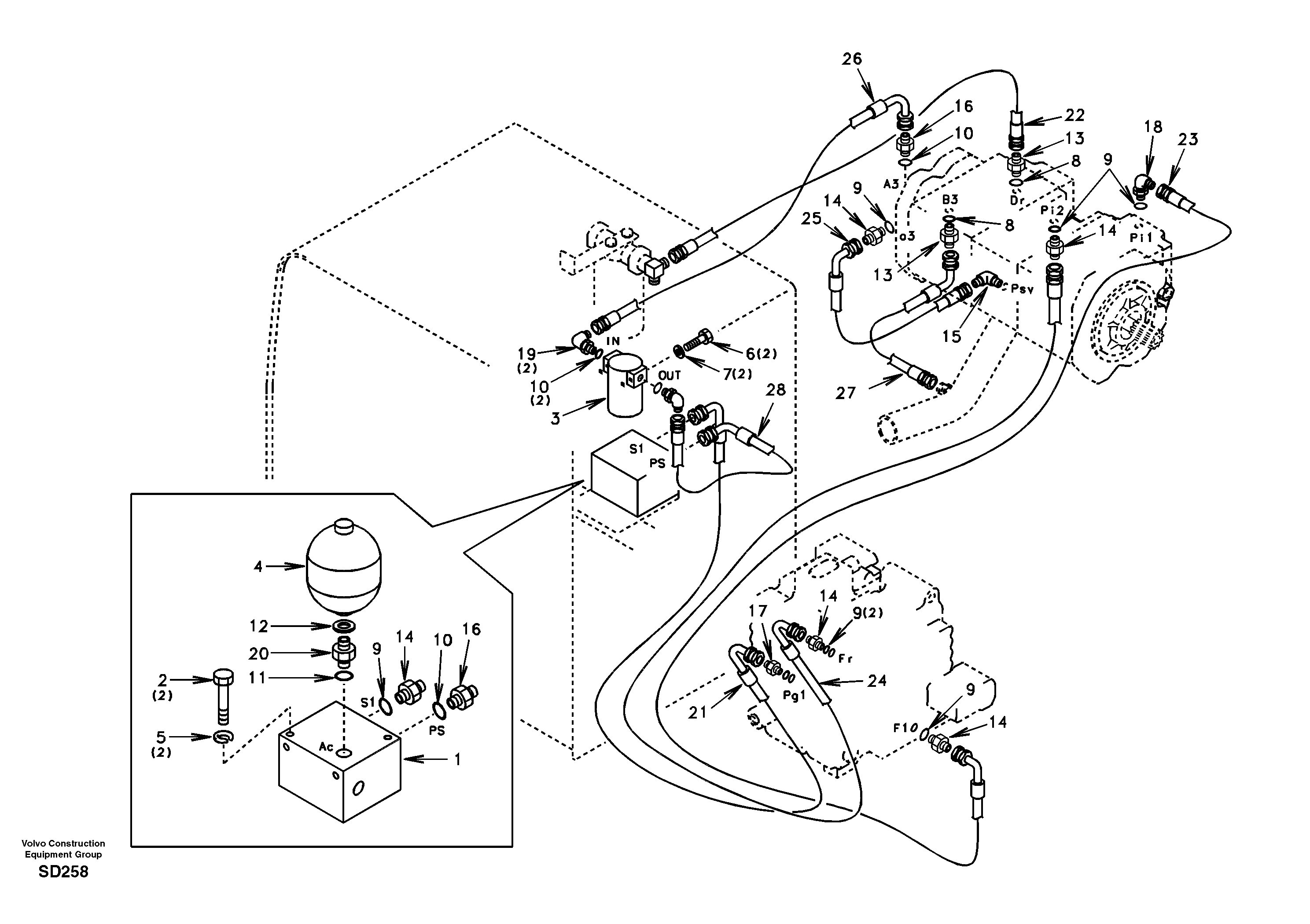 Схема запчастей Volvo EC290 - 18092 Servo system, pump to control valve 