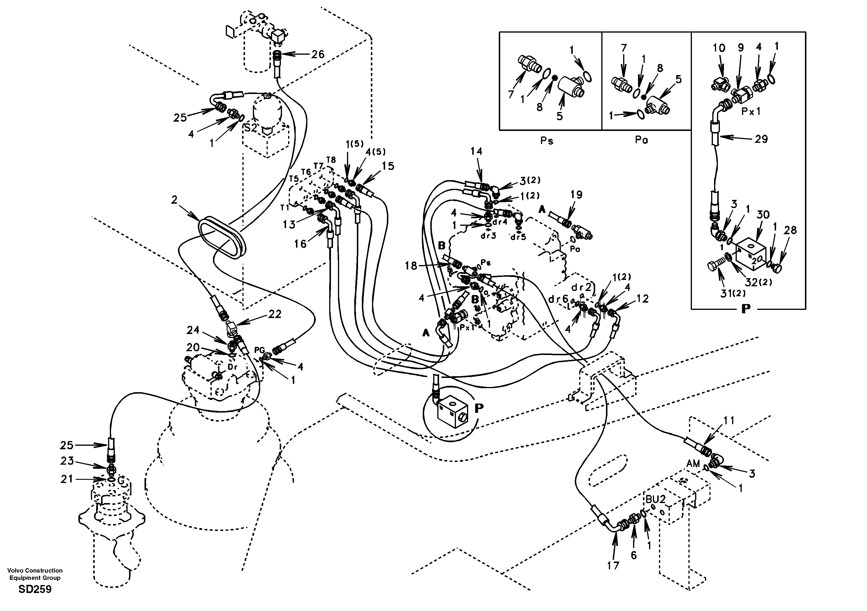 Схема запчастей Volvo EC290 - 3581 Servo hydraulics, return line tank 