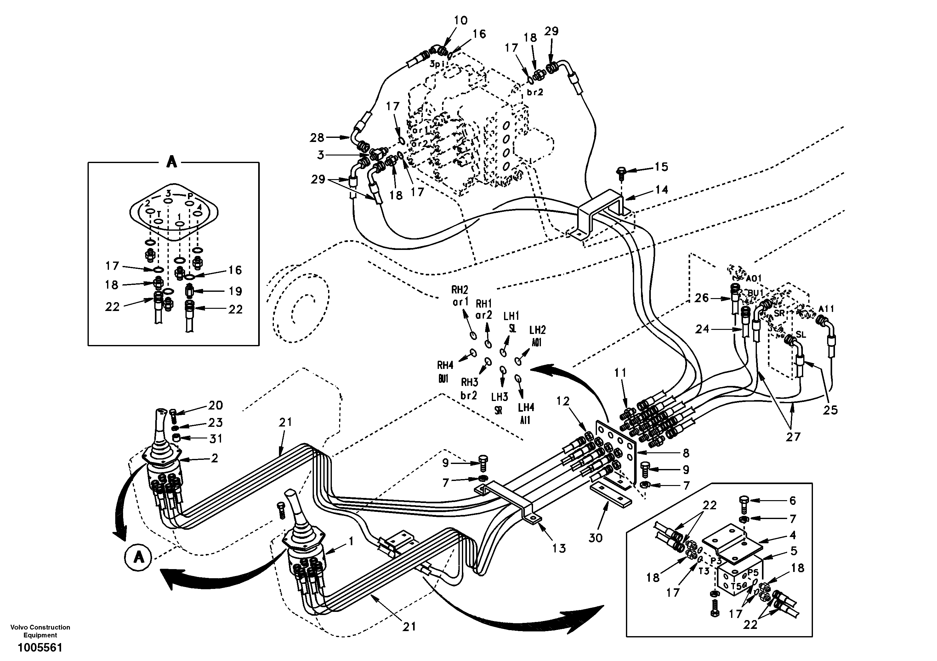 Схема запчастей Volvo EC290 - 44299 Servo system, control valve to remote control valve 