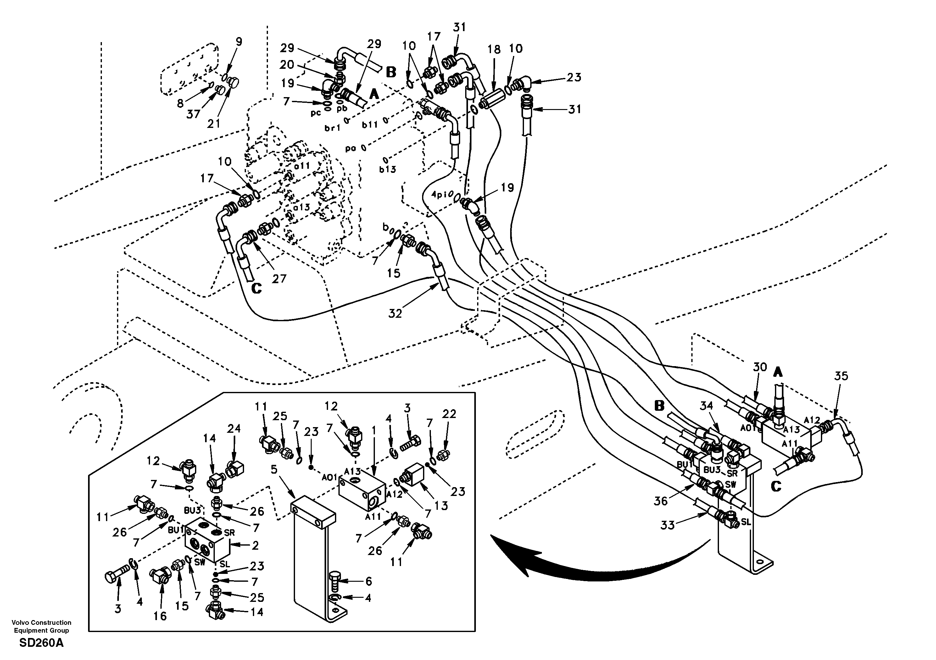 Схема запчастей Volvo EC290 - 93942 Servo hydraulics, return line tank 