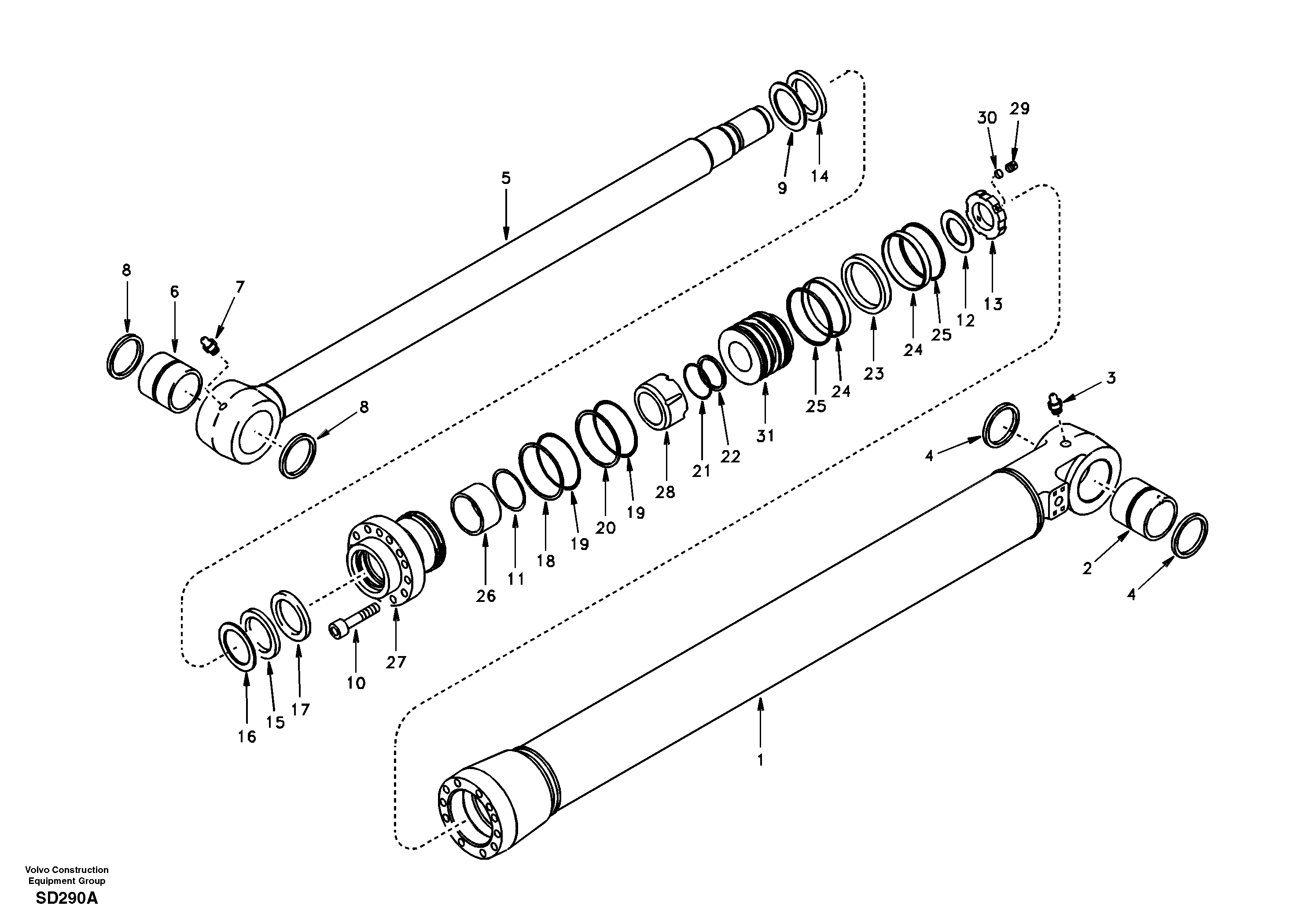 Схема запчастей Volvo EC290 - 35555 Цилиндр ковша 