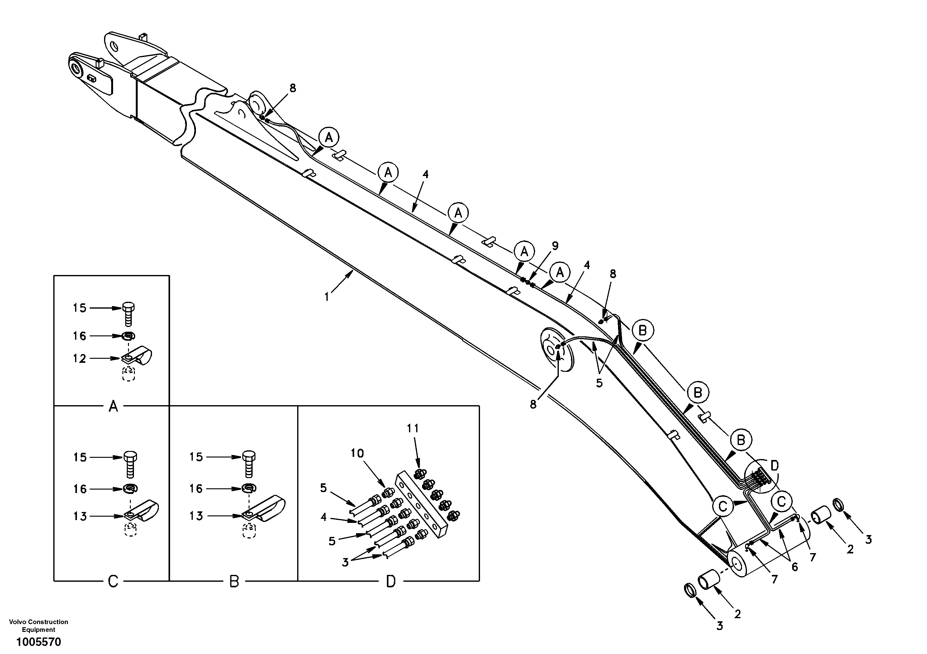 Схема запчастей Volvo EC290 - 79492 Boom and grease piping, super long 