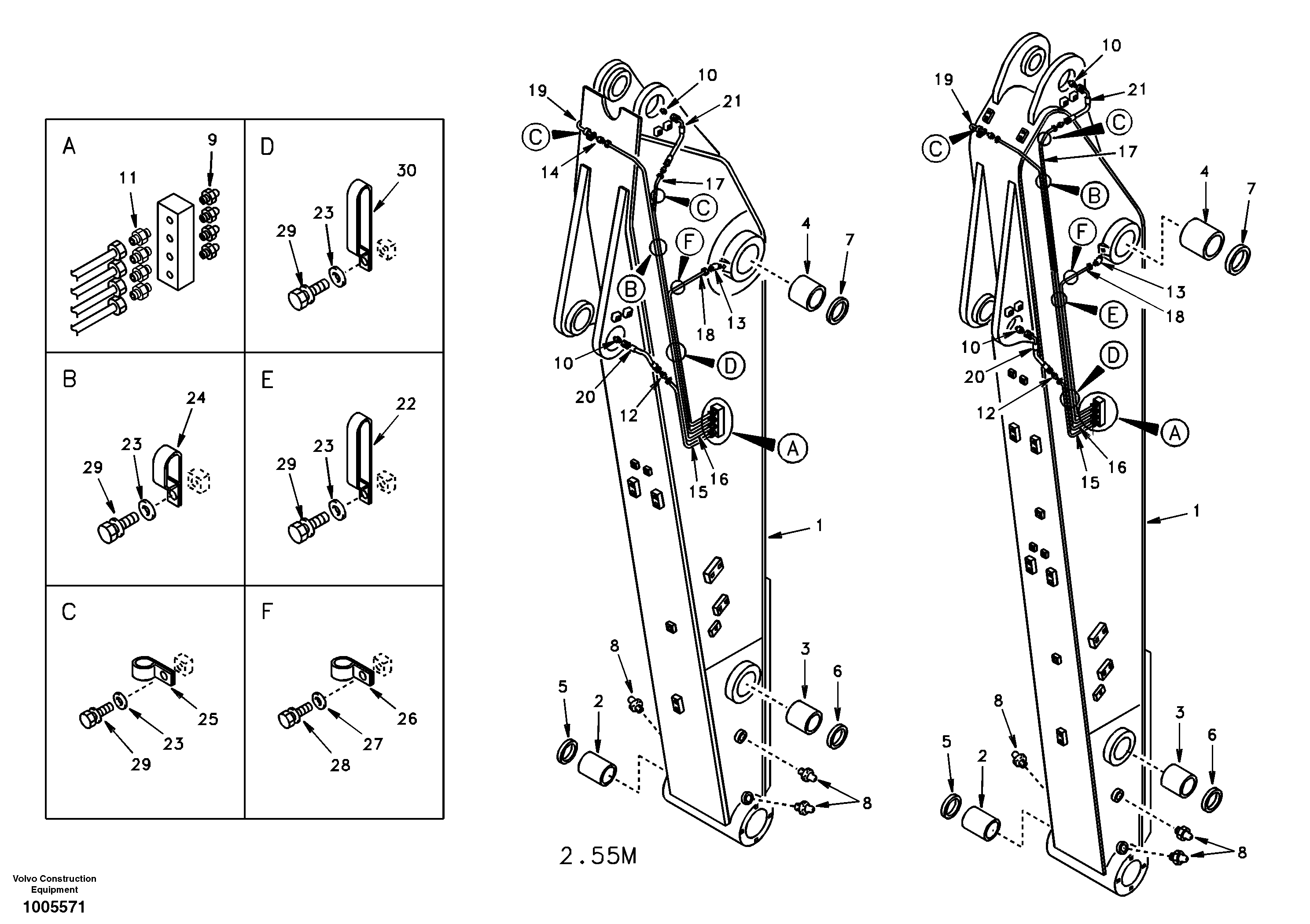 Схема запчастей Volvo EC290 - 46276 Dipper arm and grease piping with piping seat 