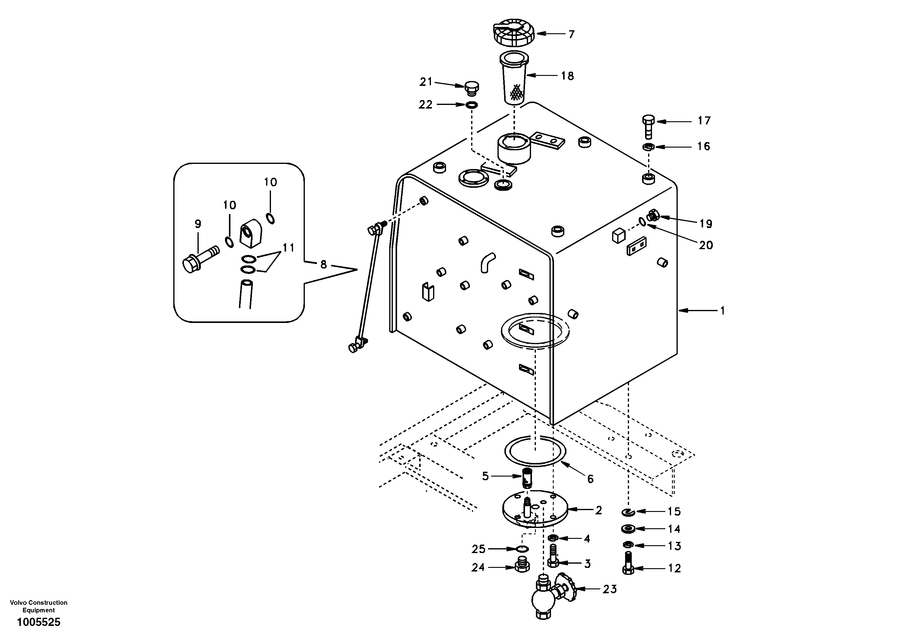 Схема запчастей Volvo EC290 - 100015 Fuel tank with fitting parts 