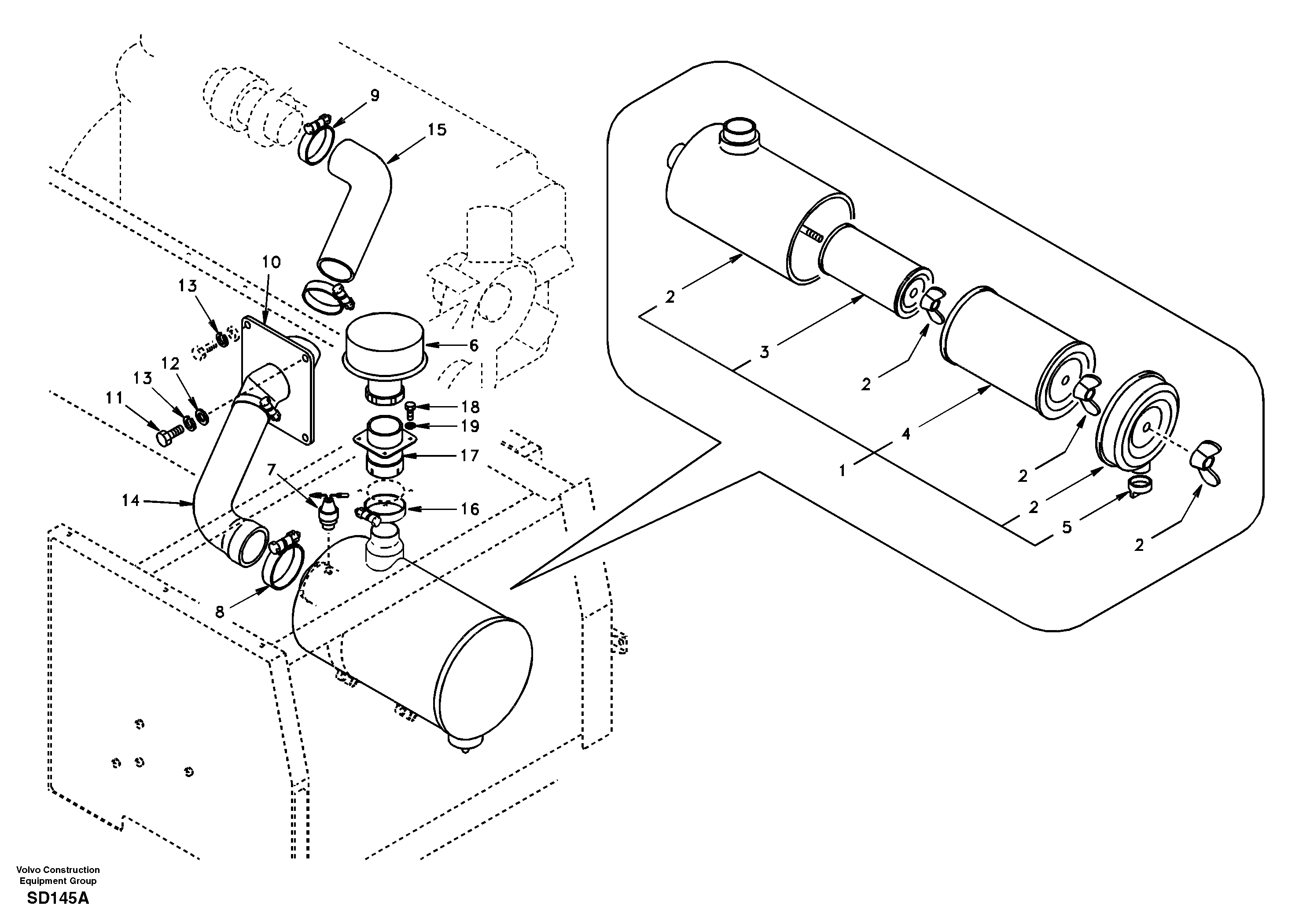 Схема запчастей Volvo EC290 - 9410 Inlet system, pre-cleaner 