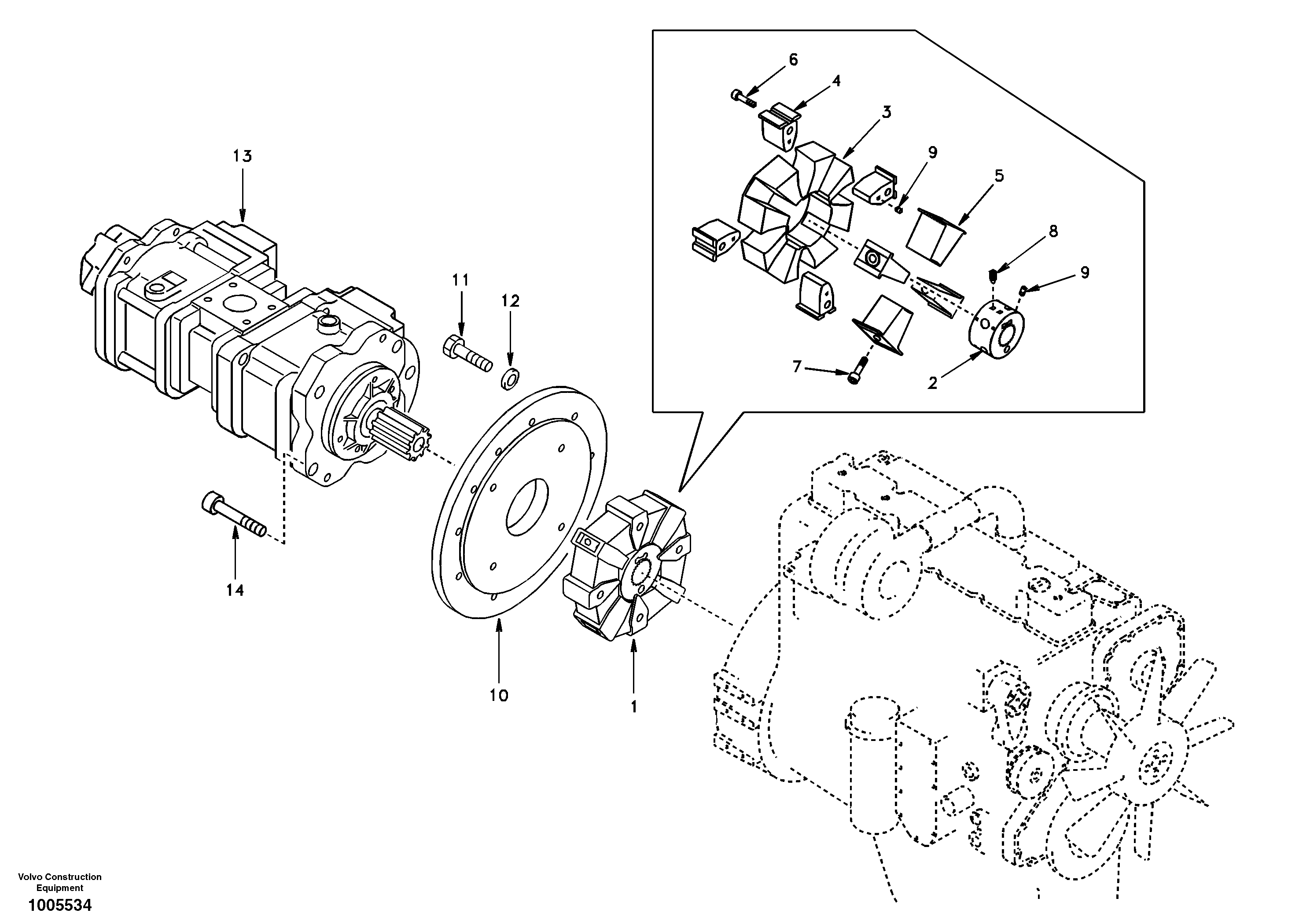 Схема запчастей Volvo EC290 - 43024 Pump gearbox with assembling parts 