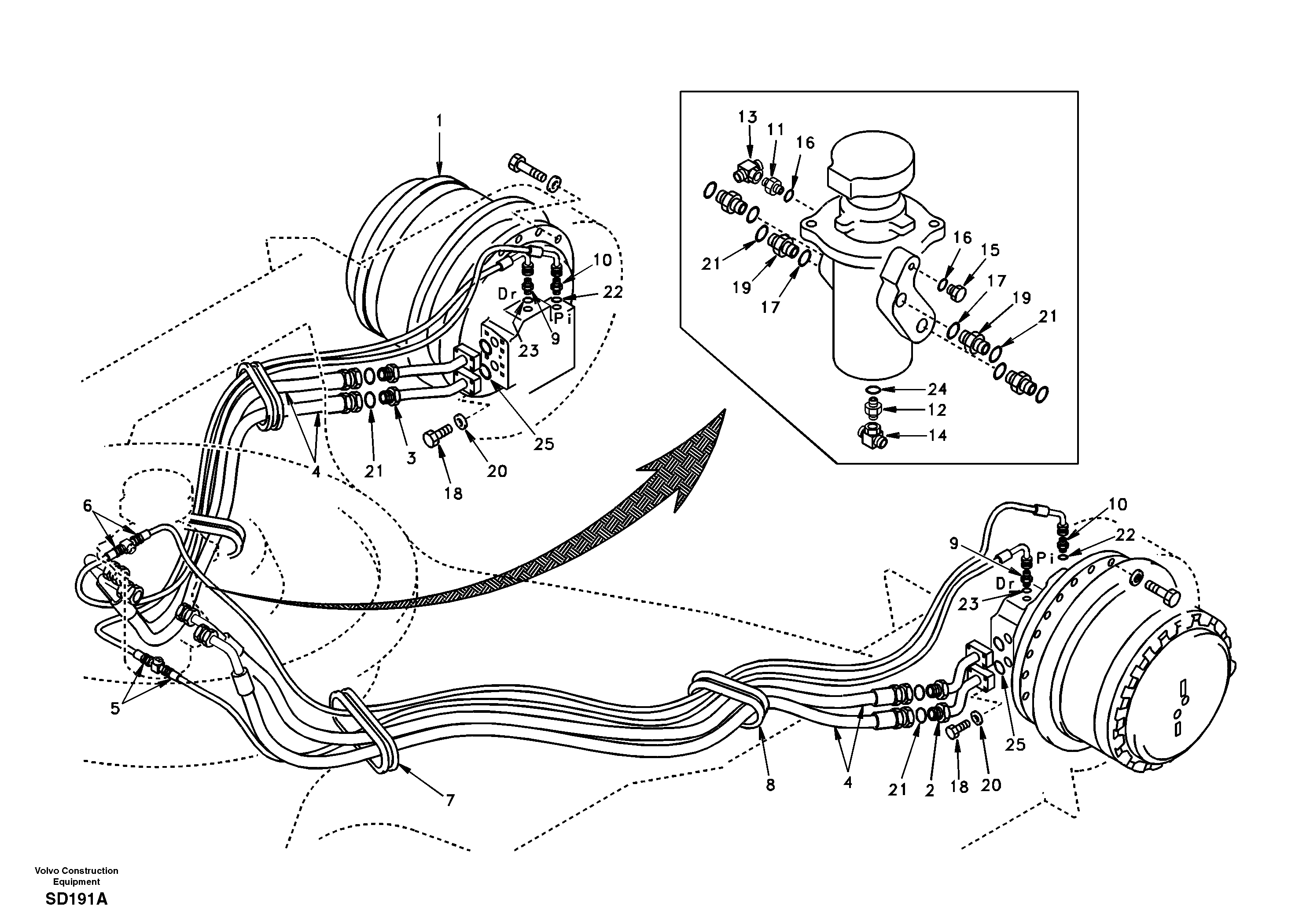 Схема запчастей Volvo EC290 - 12168 Turning joint line, turning joint to travel motor 