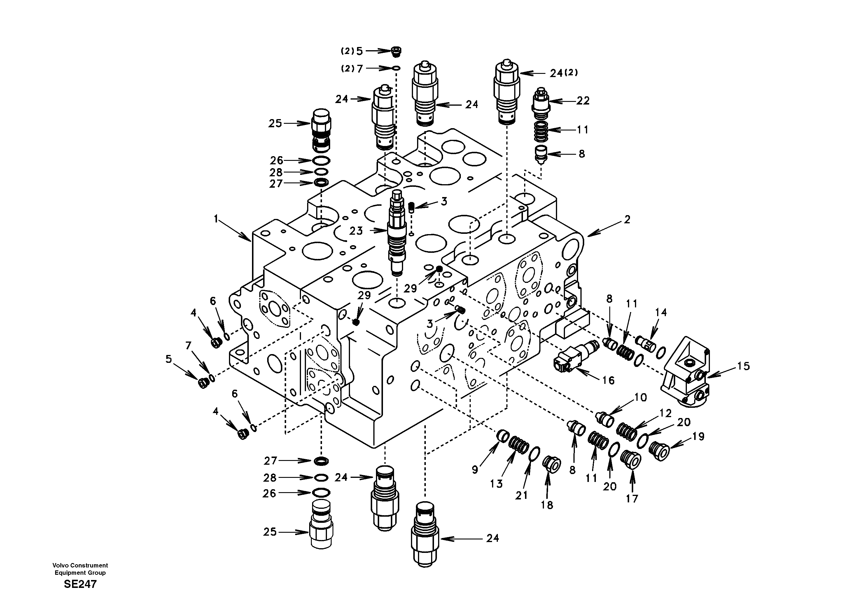 Схема запчастей Volvo EC360 - 64686 Main control valve, relief valve and dipper arm holding 