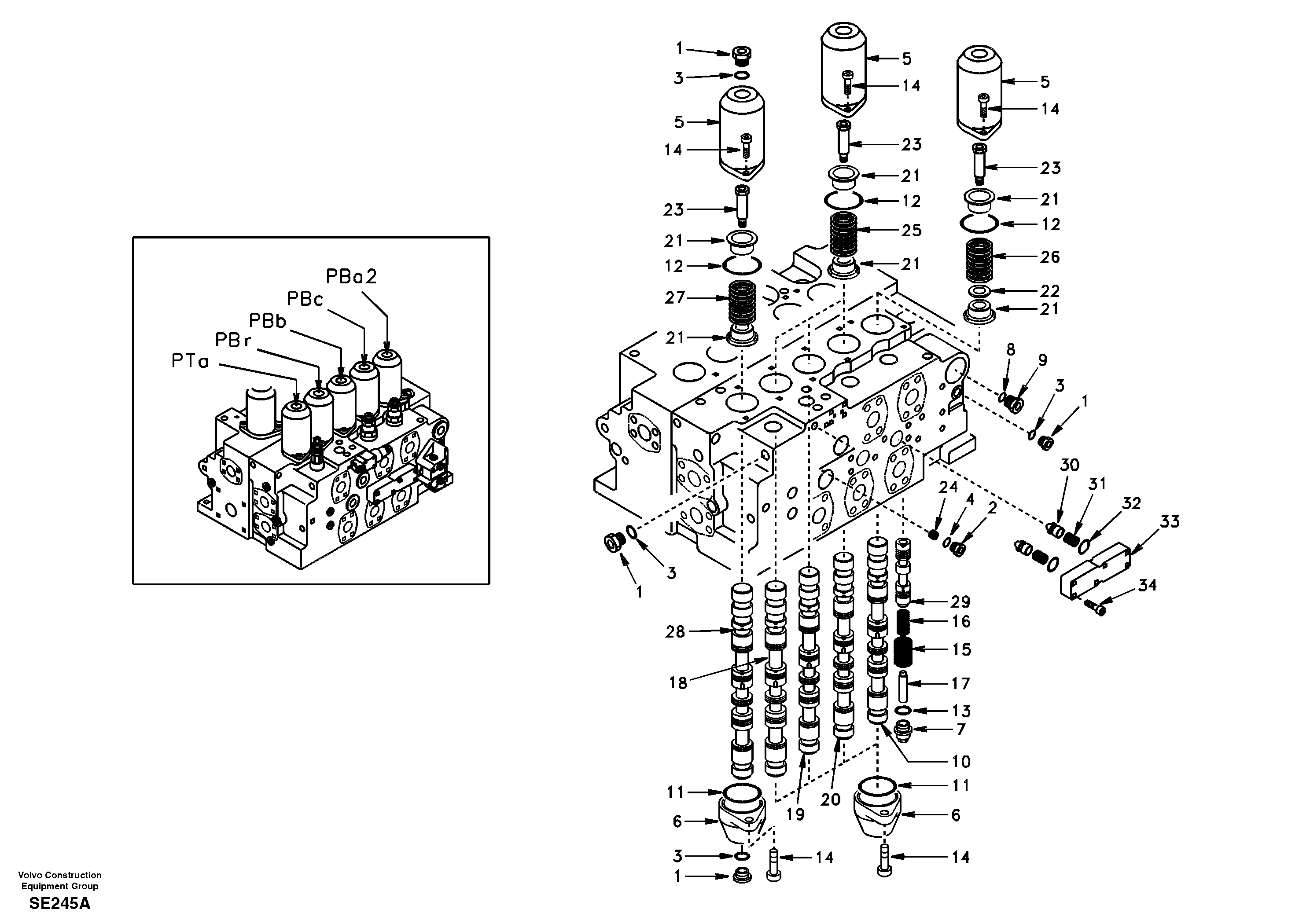 Схема запчастей Volvo EC360 - 66563 Main control valve, boom and bucket and travel Rh 