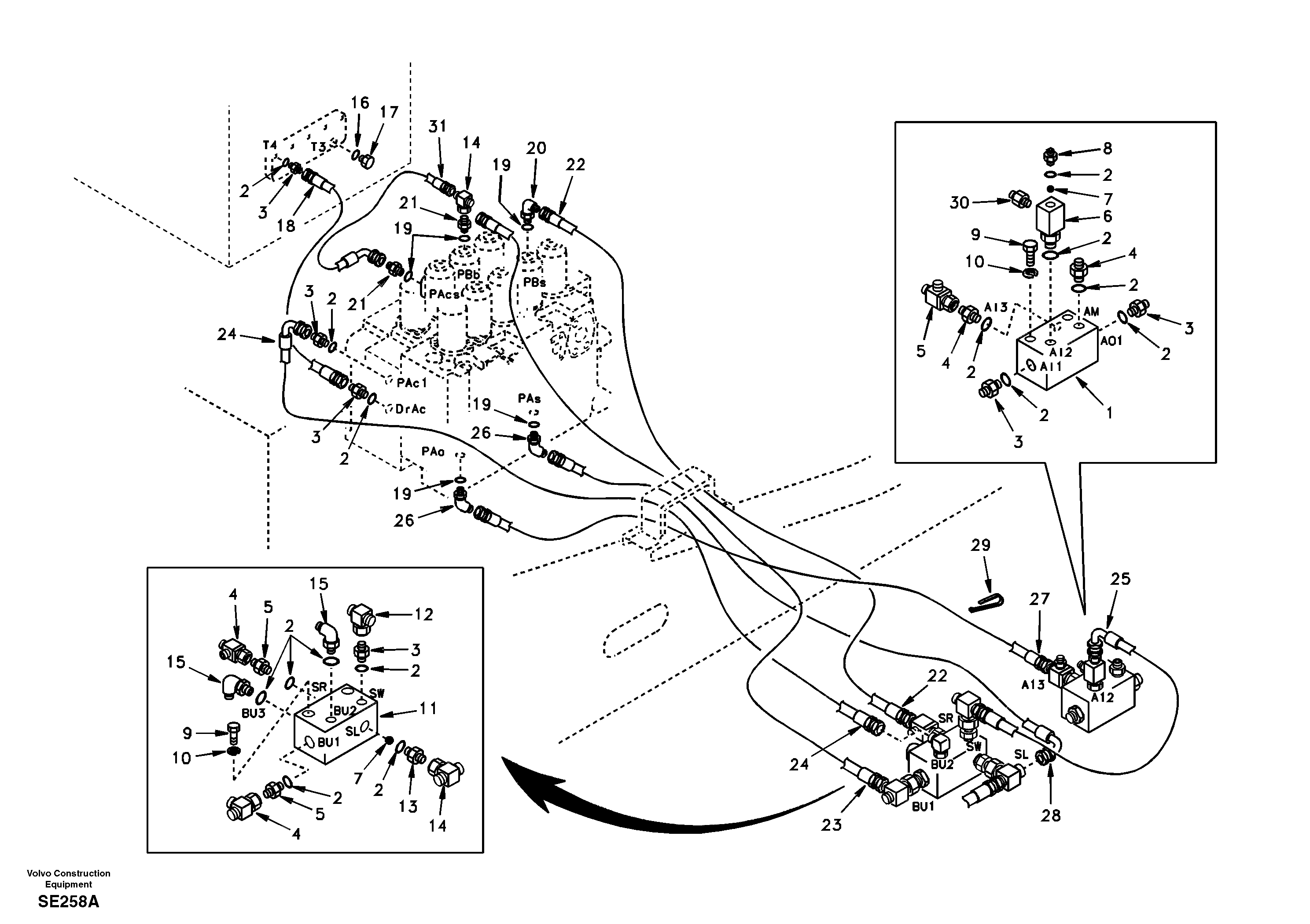 Схема запчастей Volvo EC360 - 10002 Servo hydraulics, return line tank 