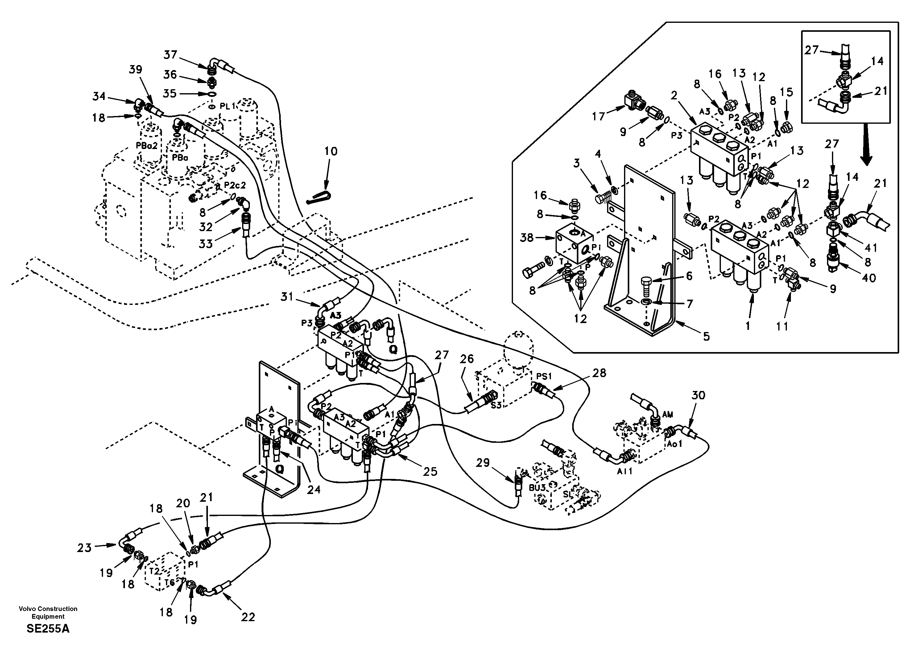 Схема запчастей Volvo EC360 - 32095 Servo system, control valve to solenoid valve 