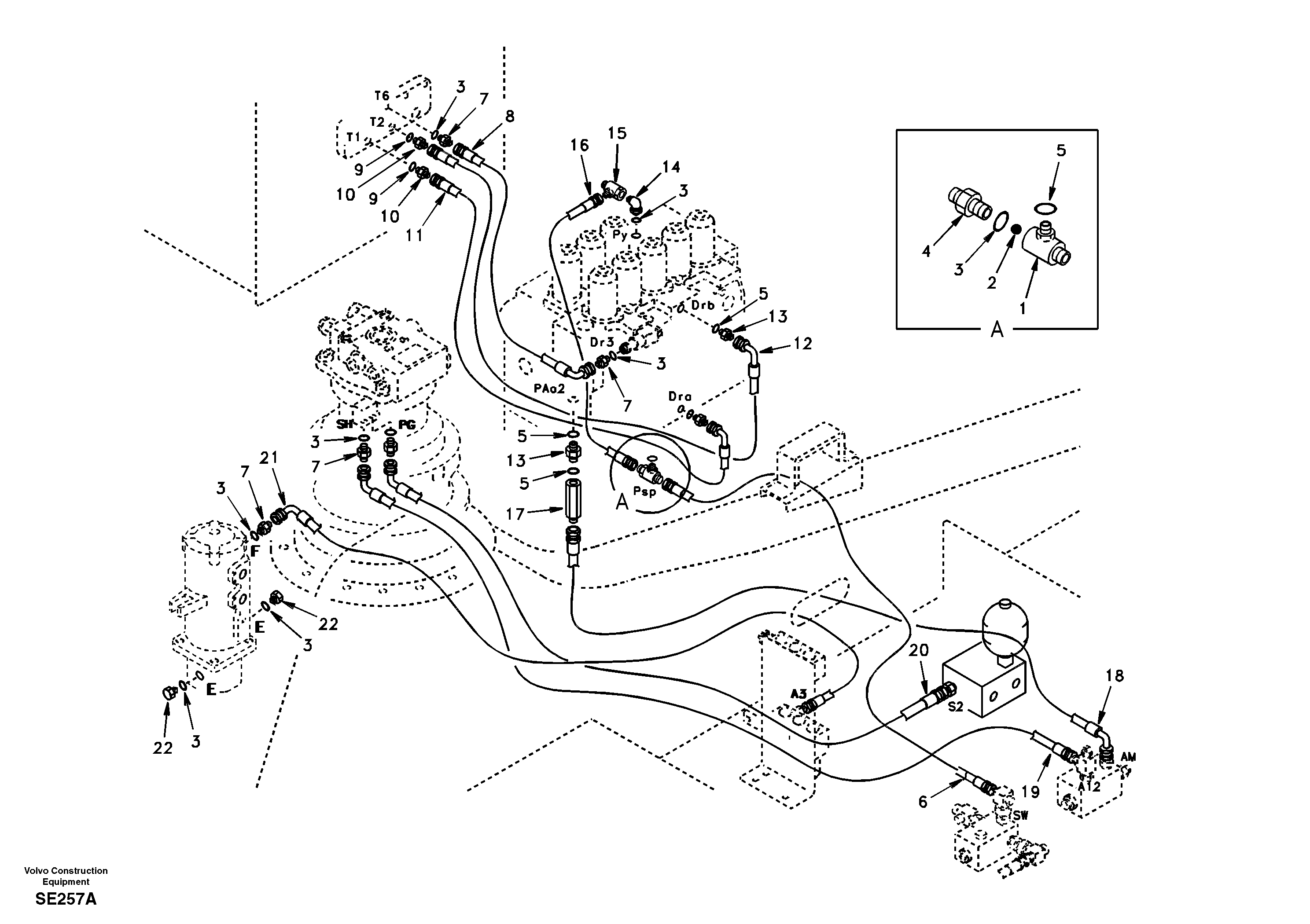 Схема запчастей Volvo EC360 - 44304 Servo hydraulics, return line tank 