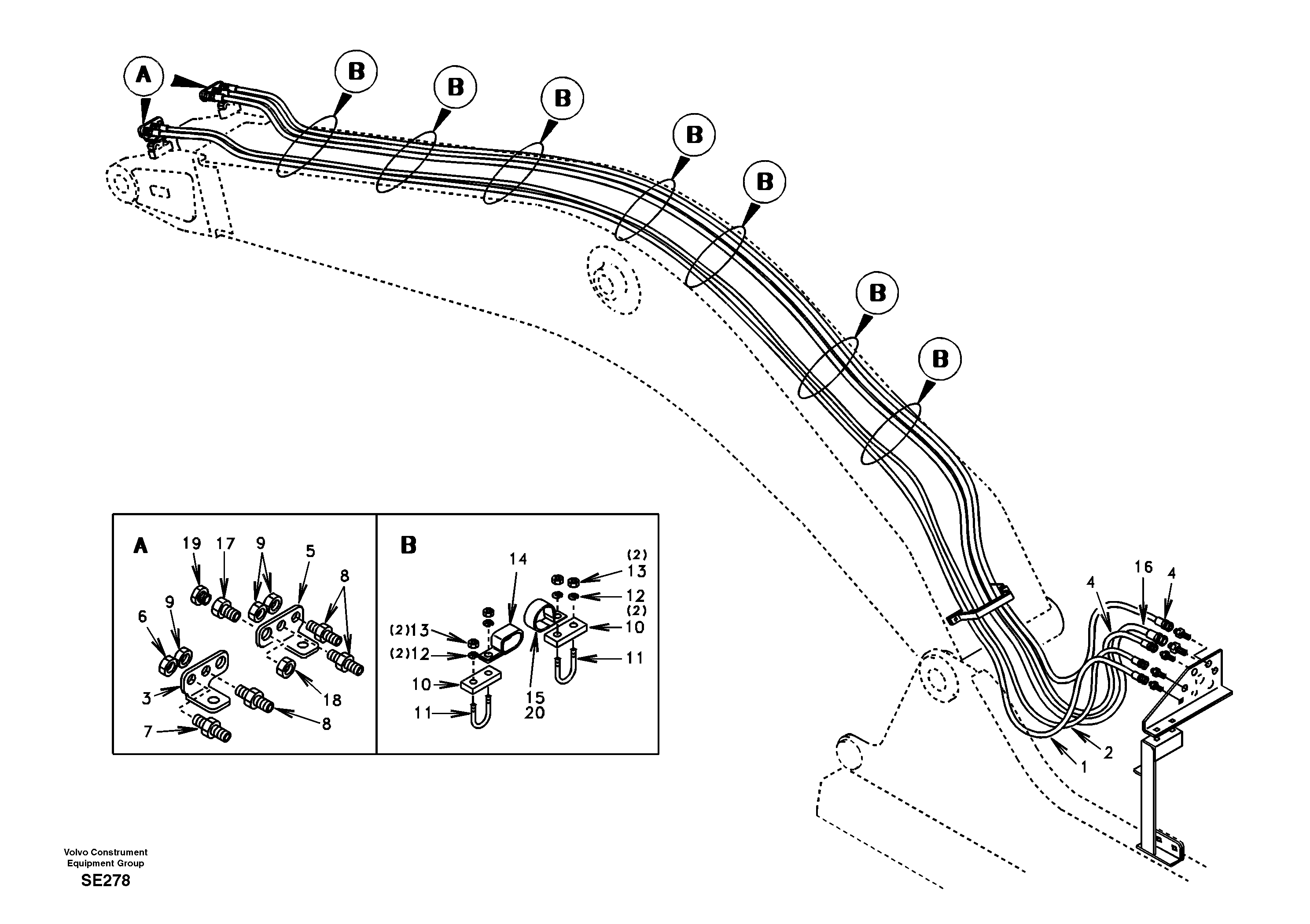 Схема запчастей Volvo EC360 - 37702 Quickfit and rotator hydraulic boom 