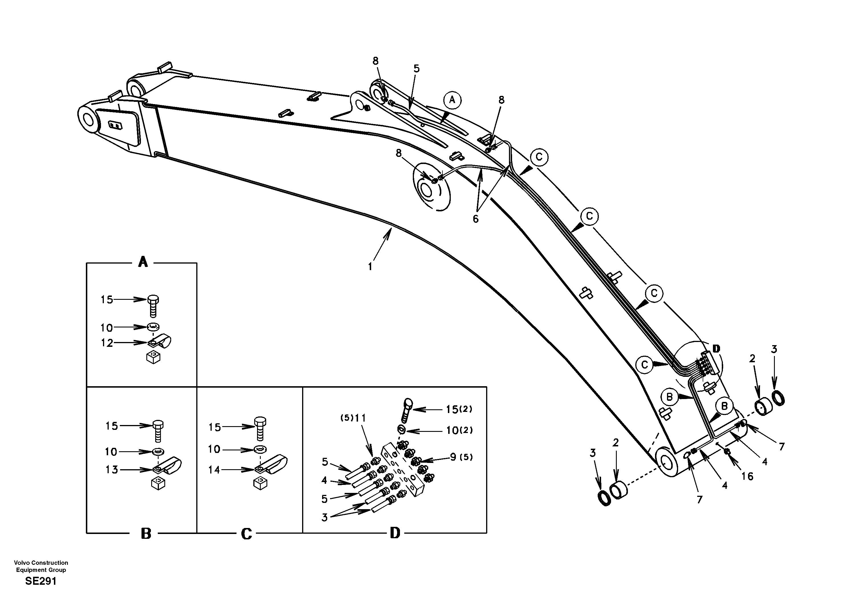 Схема запчастей Volvo EC360 - 33968 Boom and grease piping, mono 