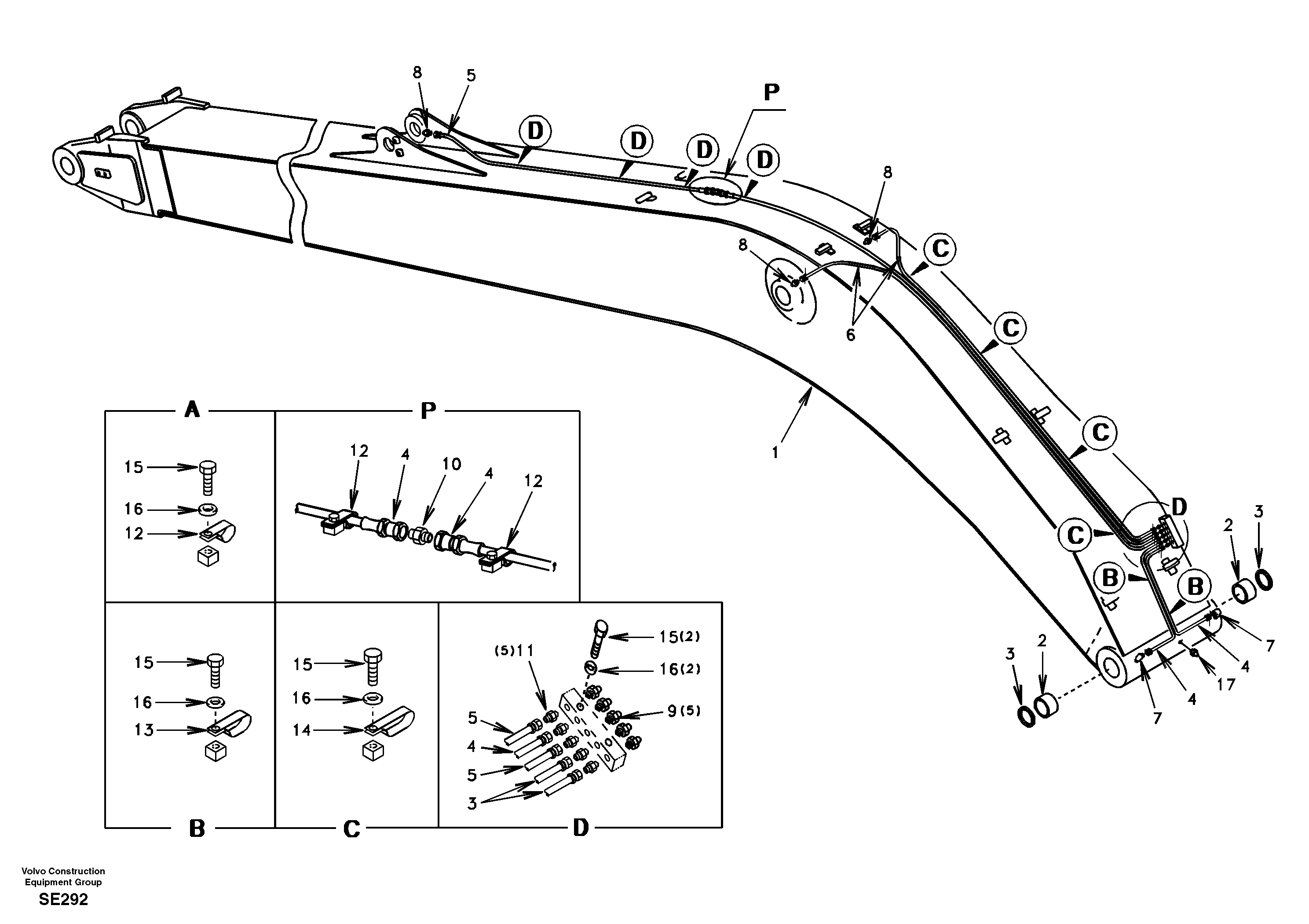 Схема запчастей Volvo EC360 - 33969 Boom and grease piping, super long 