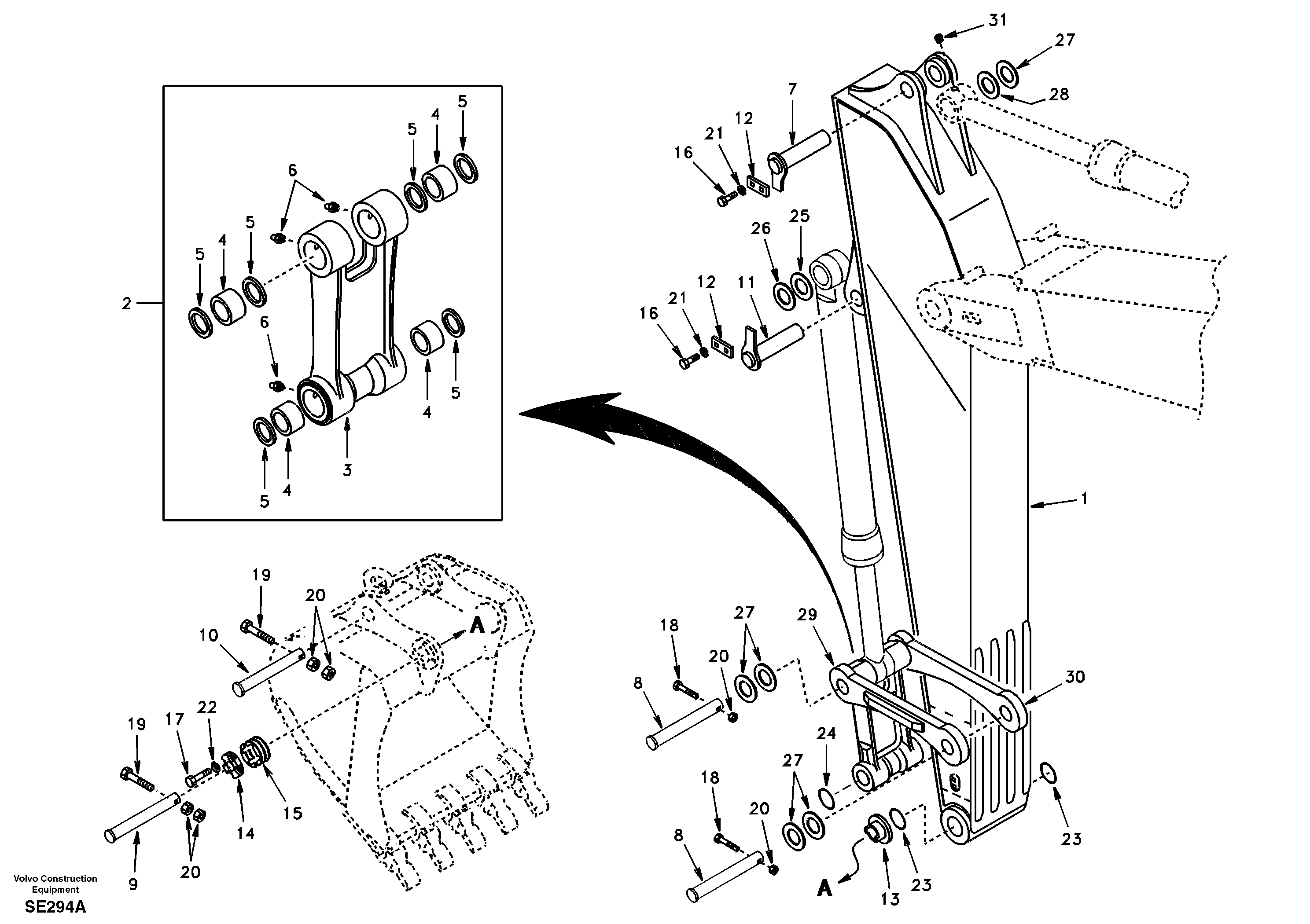 Схема запчастей Volvo EC360 - 98626 Links to dipper arm 