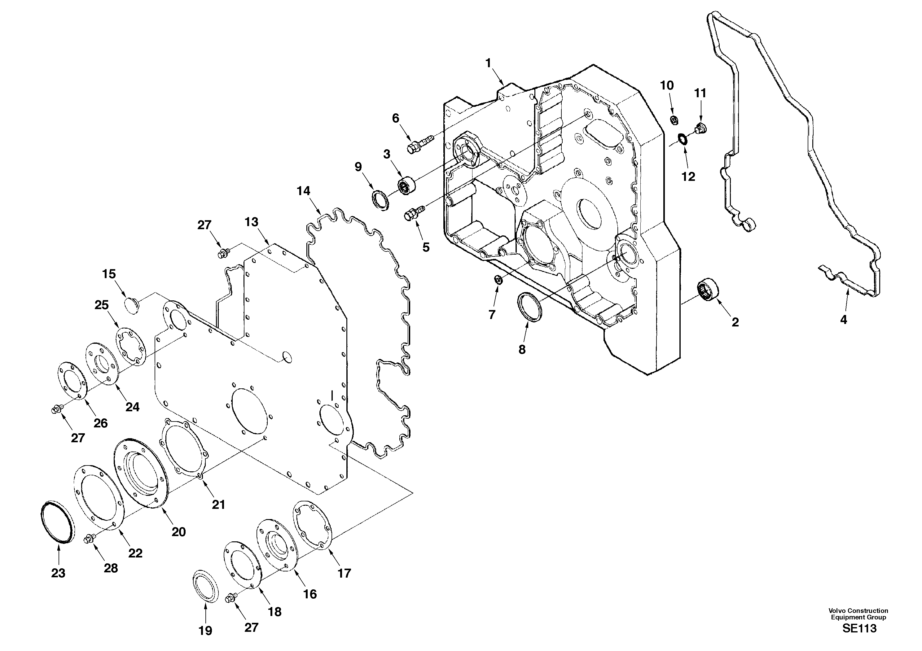 Схема запчастей Volvo EC360 - 58077 Timing gear casing 