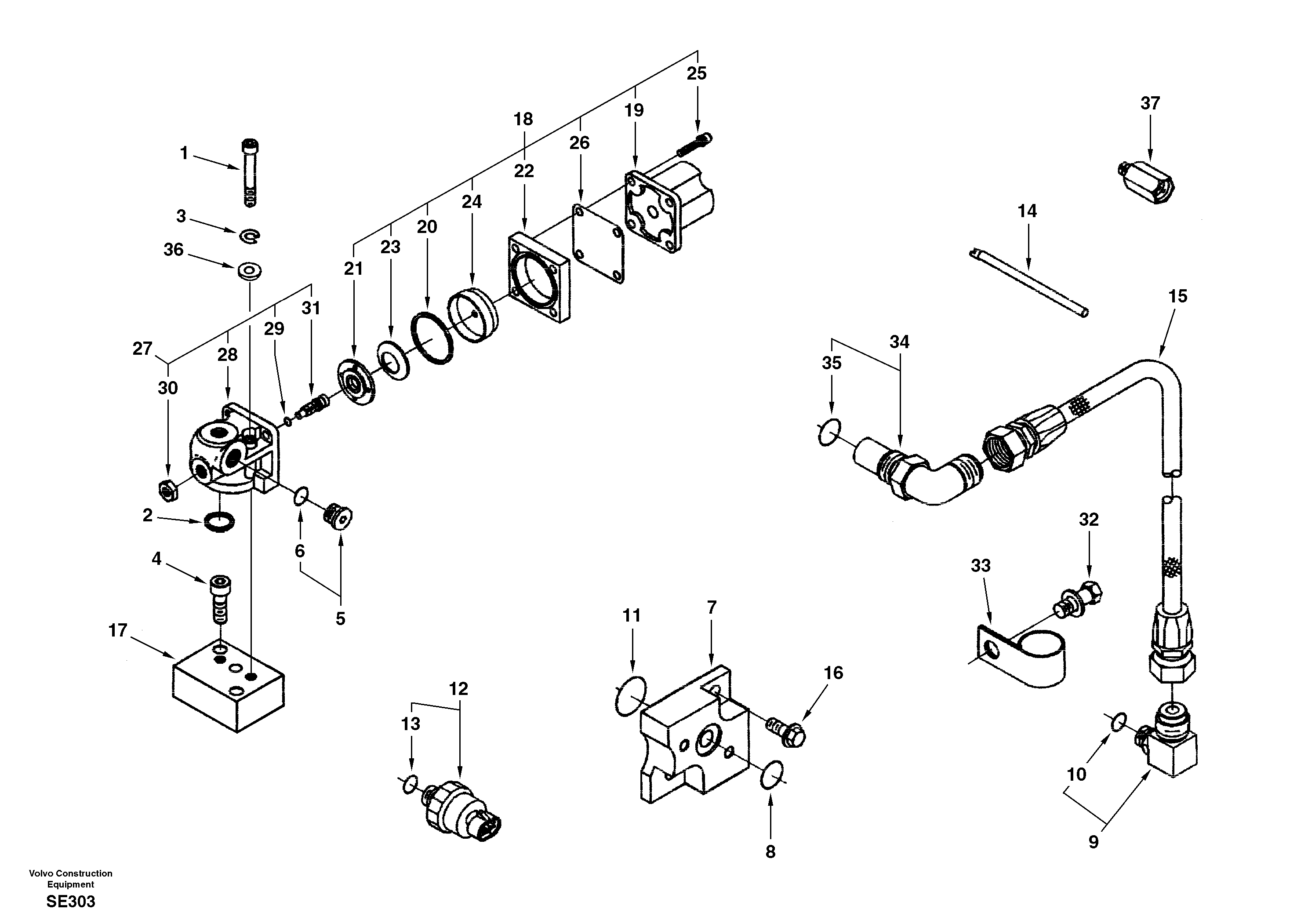 Схема запчастей Volvo EC360 - 14965 Oil control valve, plumbing 