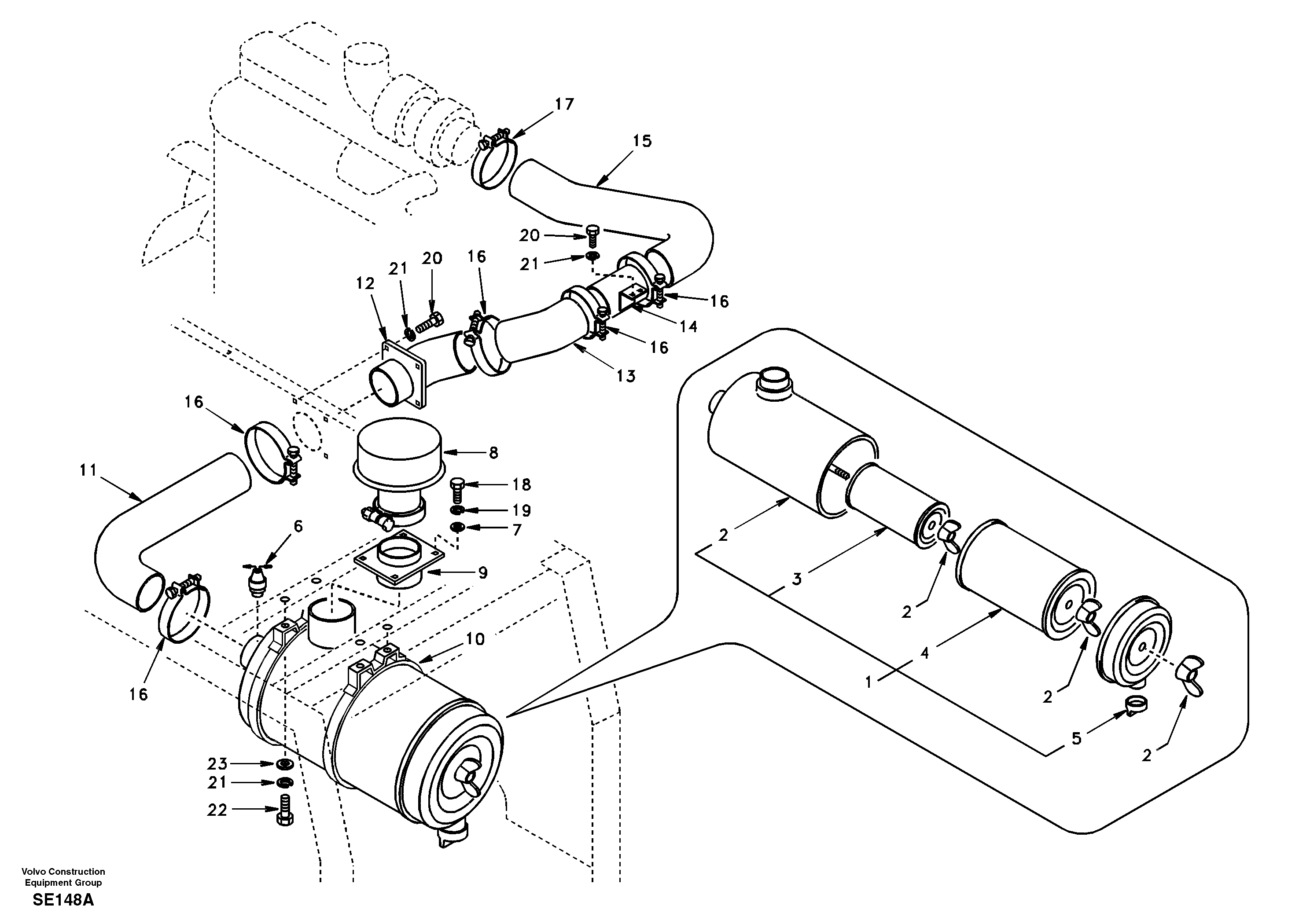 Схема запчастей Volvo EC360 - 34579 Inlet system, pre-cleaner 