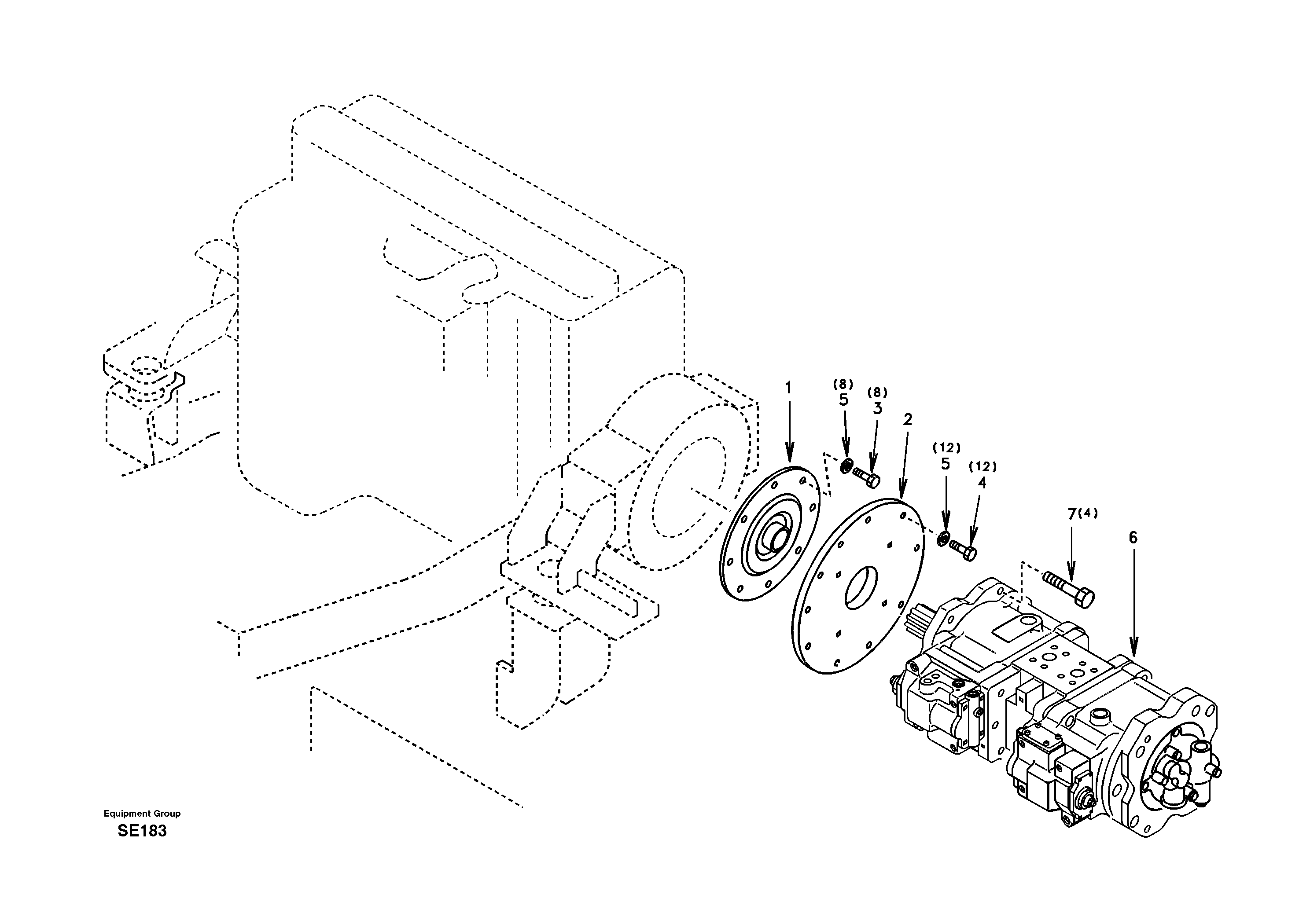 Схема запчастей Volvo EC360 - 36662 Pump gearbox with assembling parts 