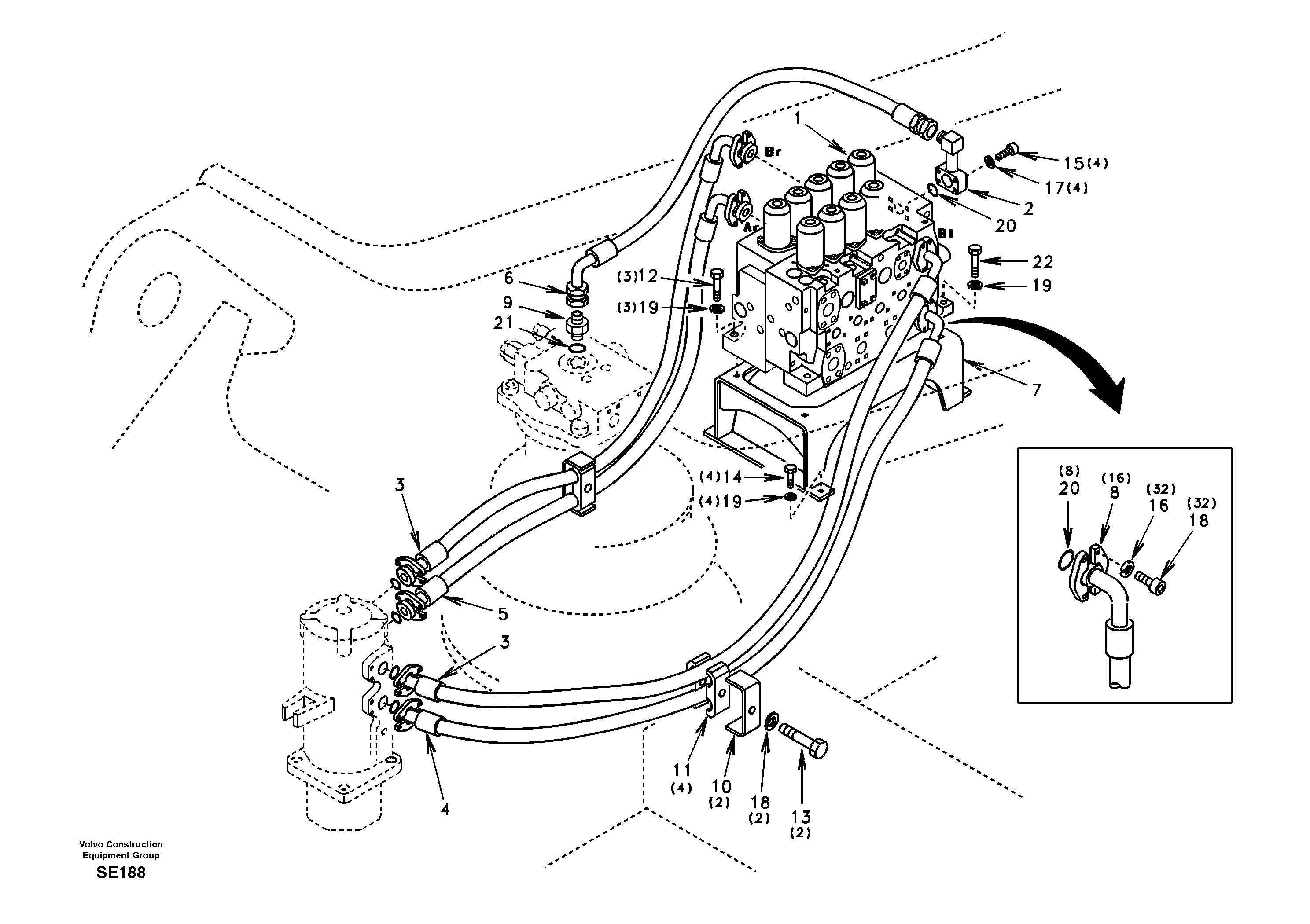 Схема запчастей Volvo EC360 - 12478 Turning joint line, control valve to turning joint 