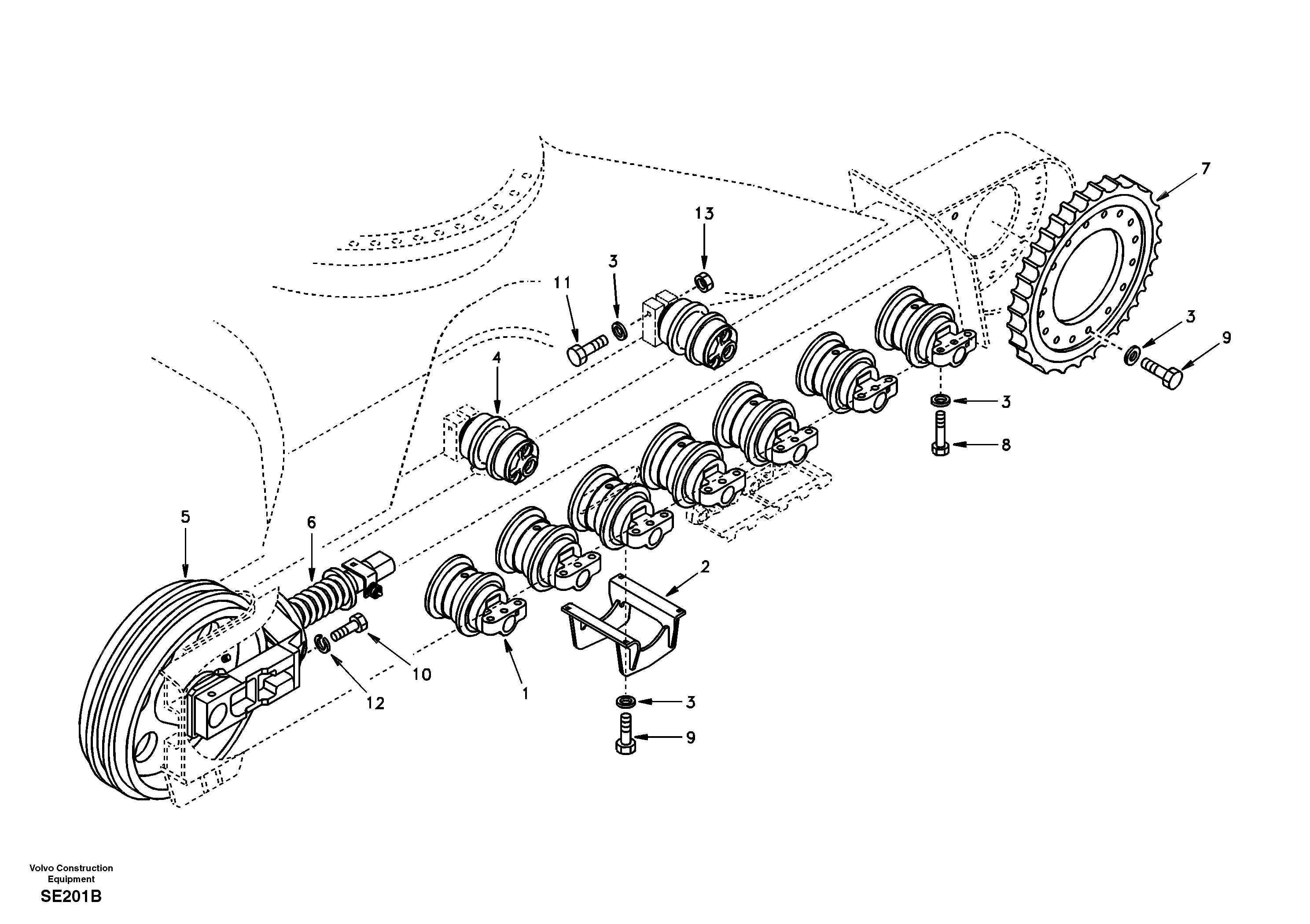 Схема запчастей Volvo EC360 - 34355 Undercarriage, components and track guards 