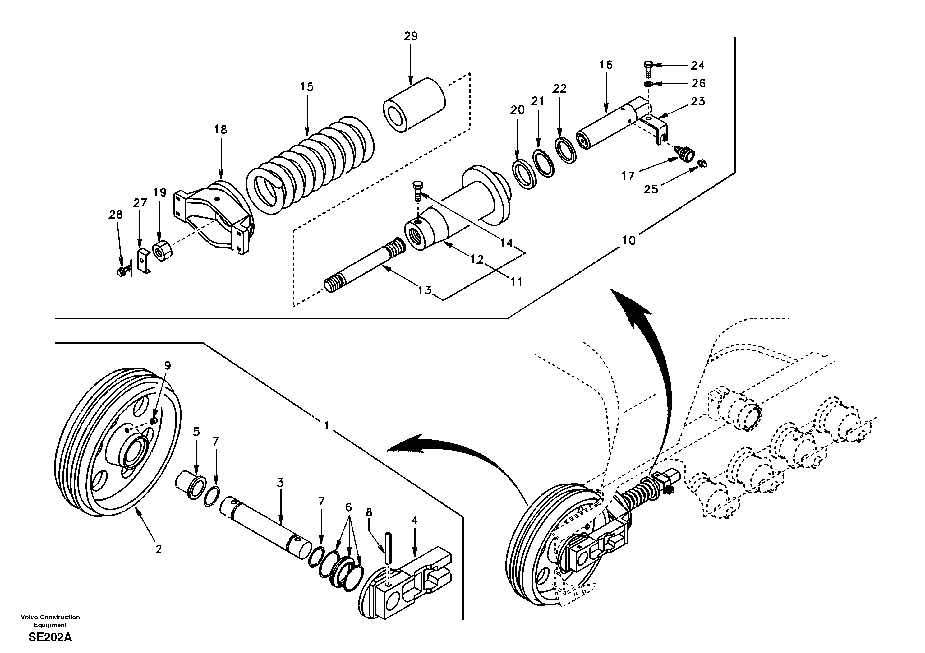 Схема запчастей Volvo EC360 - 36192 Front idler, spring package 