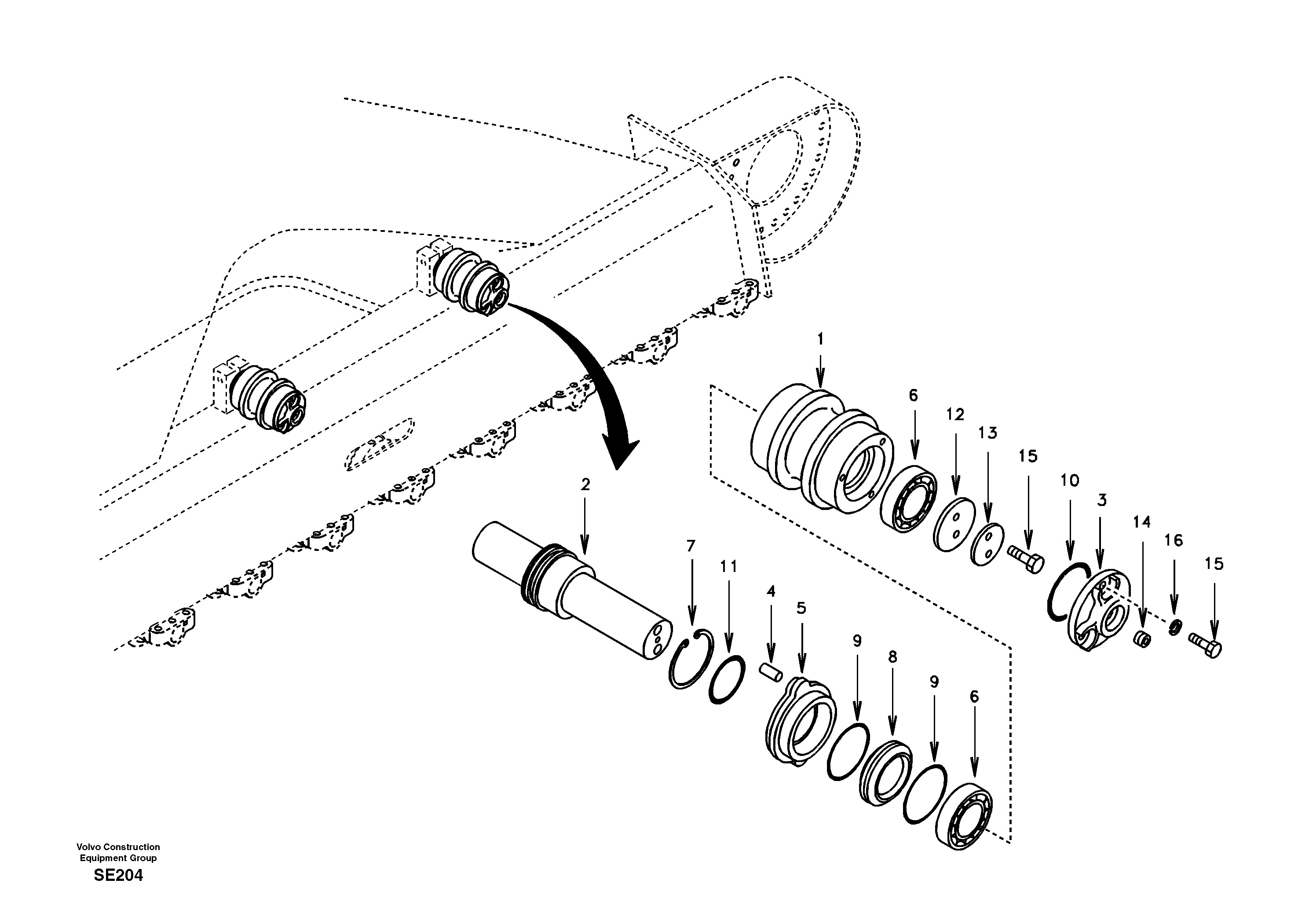 Схема запчастей Volvo EC360 - 44038 Top roller 