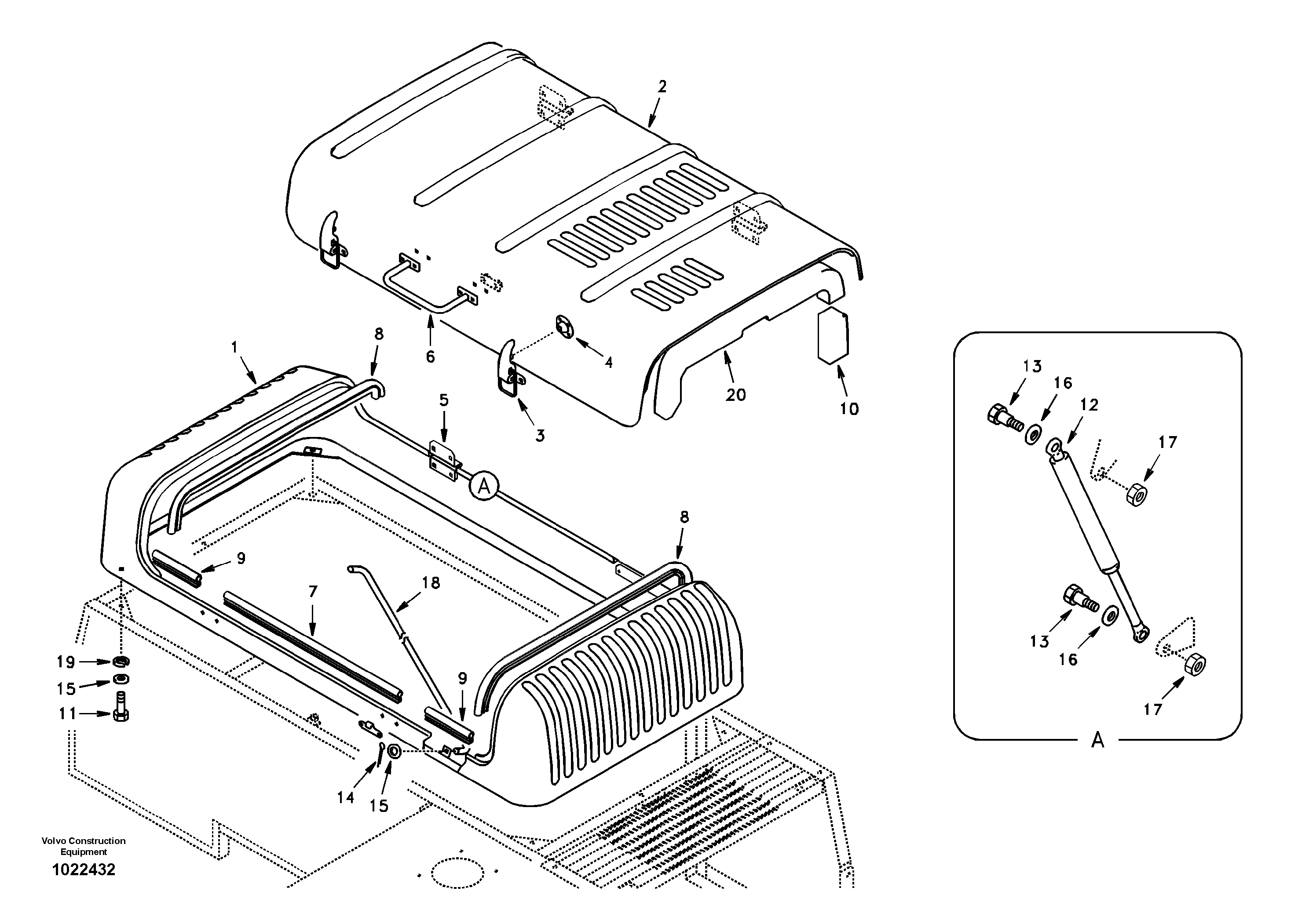 Схема запчастей Volvo EC360 - 12486 Cowl frame, cover and hood 