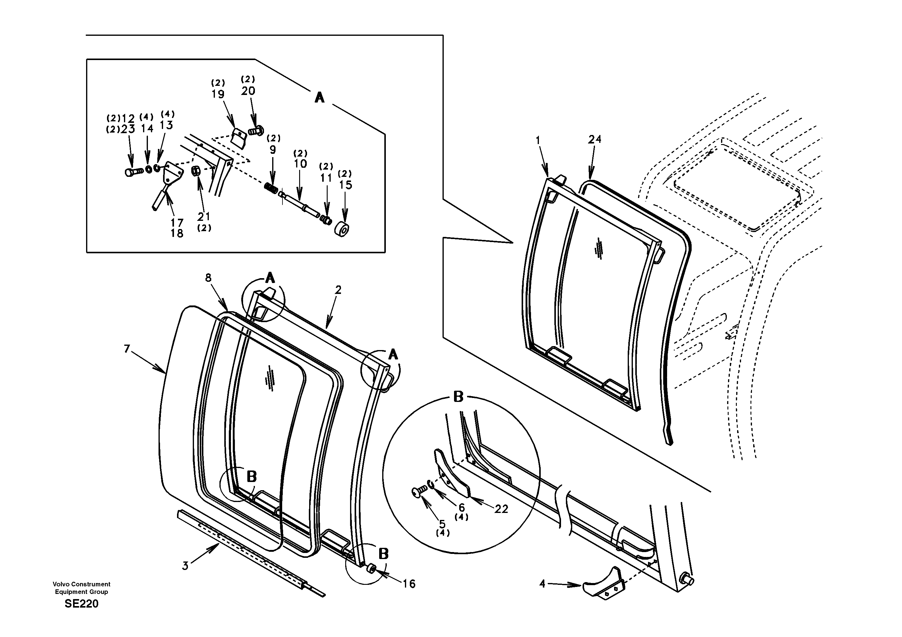 Схема запчастей Volvo EC360 - 35441 Стекло лобовое (ветровое) 