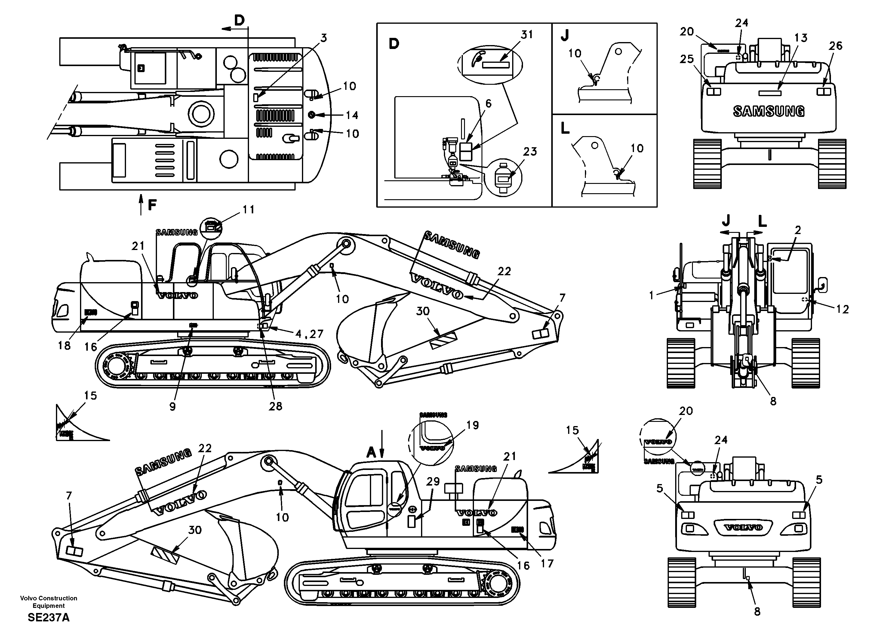 Схема запчастей Volvo EC360 - 38019 Decal, outer location 