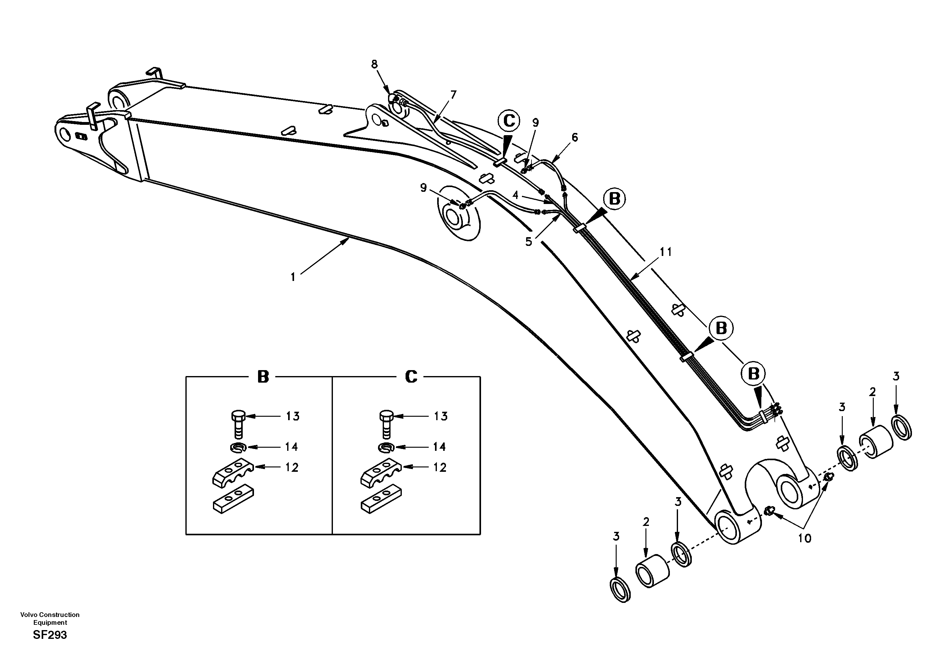 Схема запчастей Volvo EC460 - 35650 Boom and grease piping, mono 