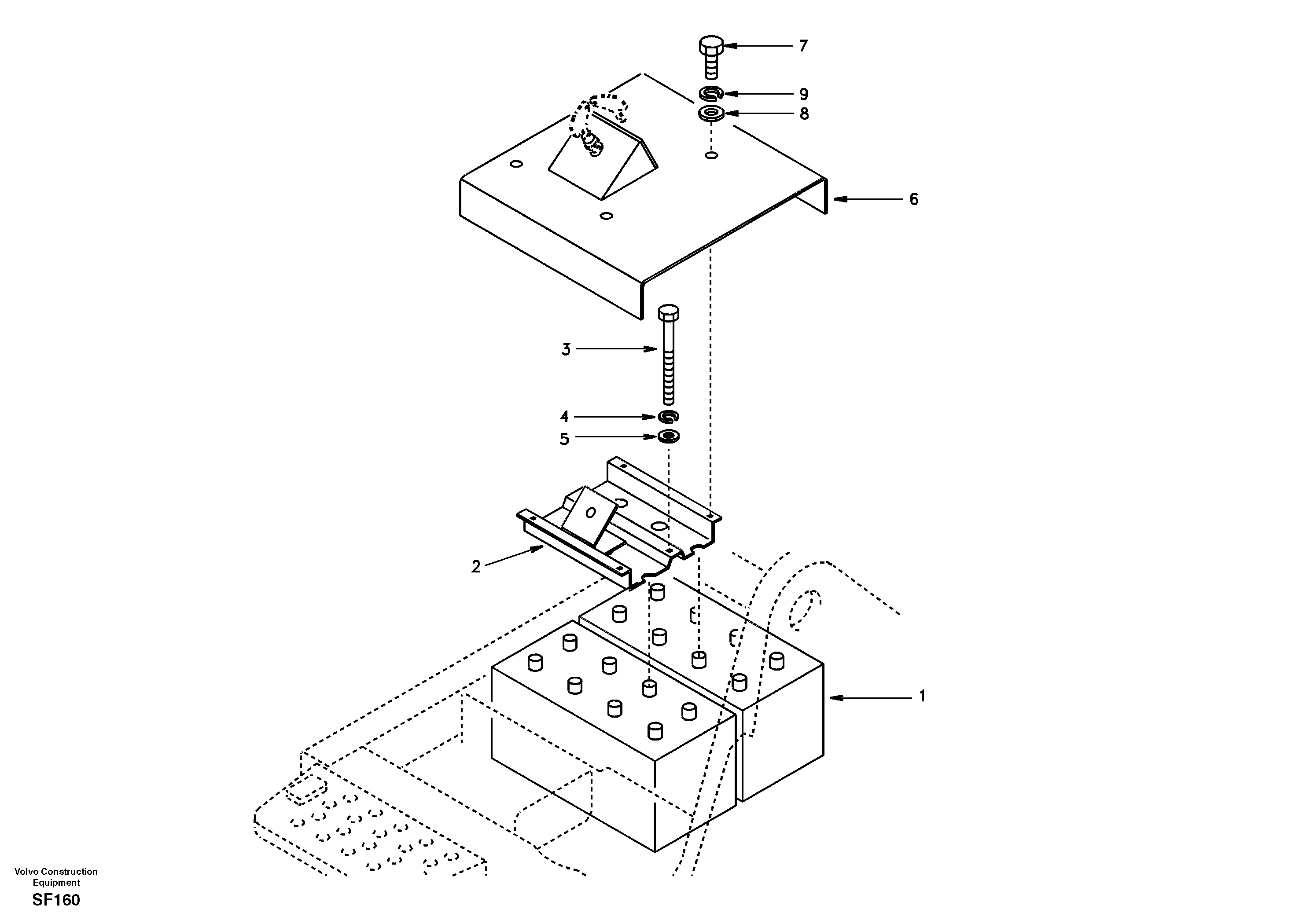 Схема запчастей Volvo EC460 - 33164 Battery with assembling details 