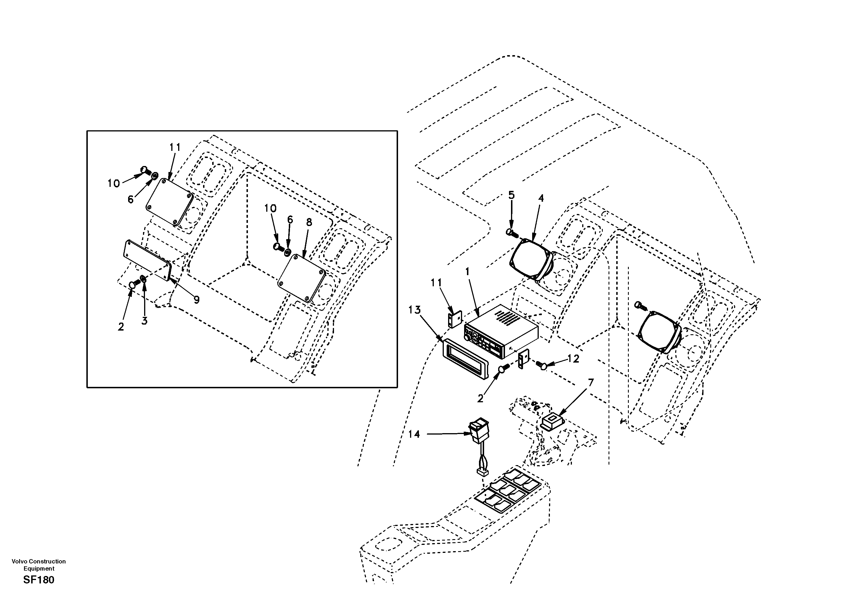 Схема запчастей Volvo EC460 - 104357 Cassette radio recorder with mounting details 