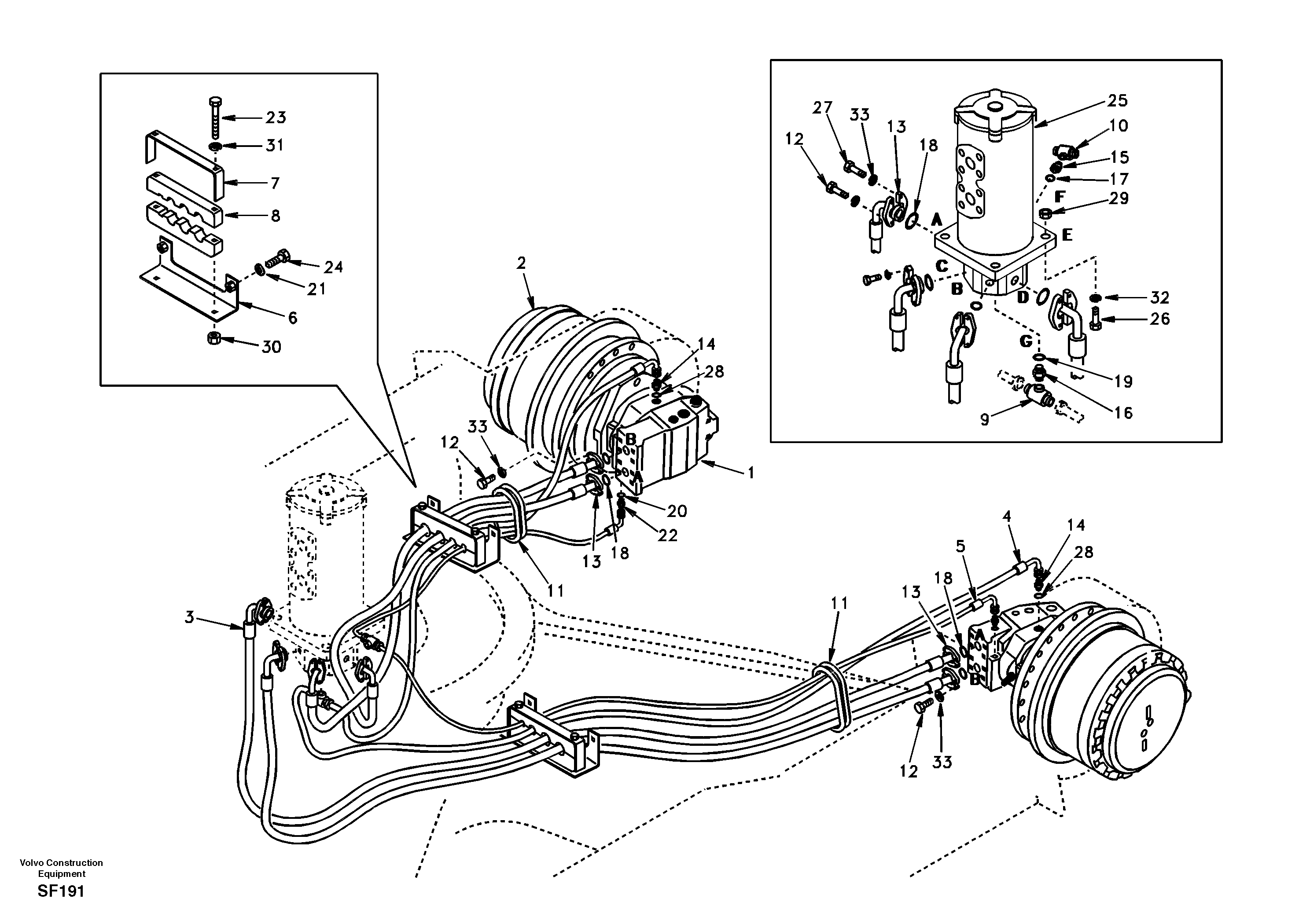 Схема запчастей Volvo EC460 - 92428 Turning joint line, turning joint to travel motor 