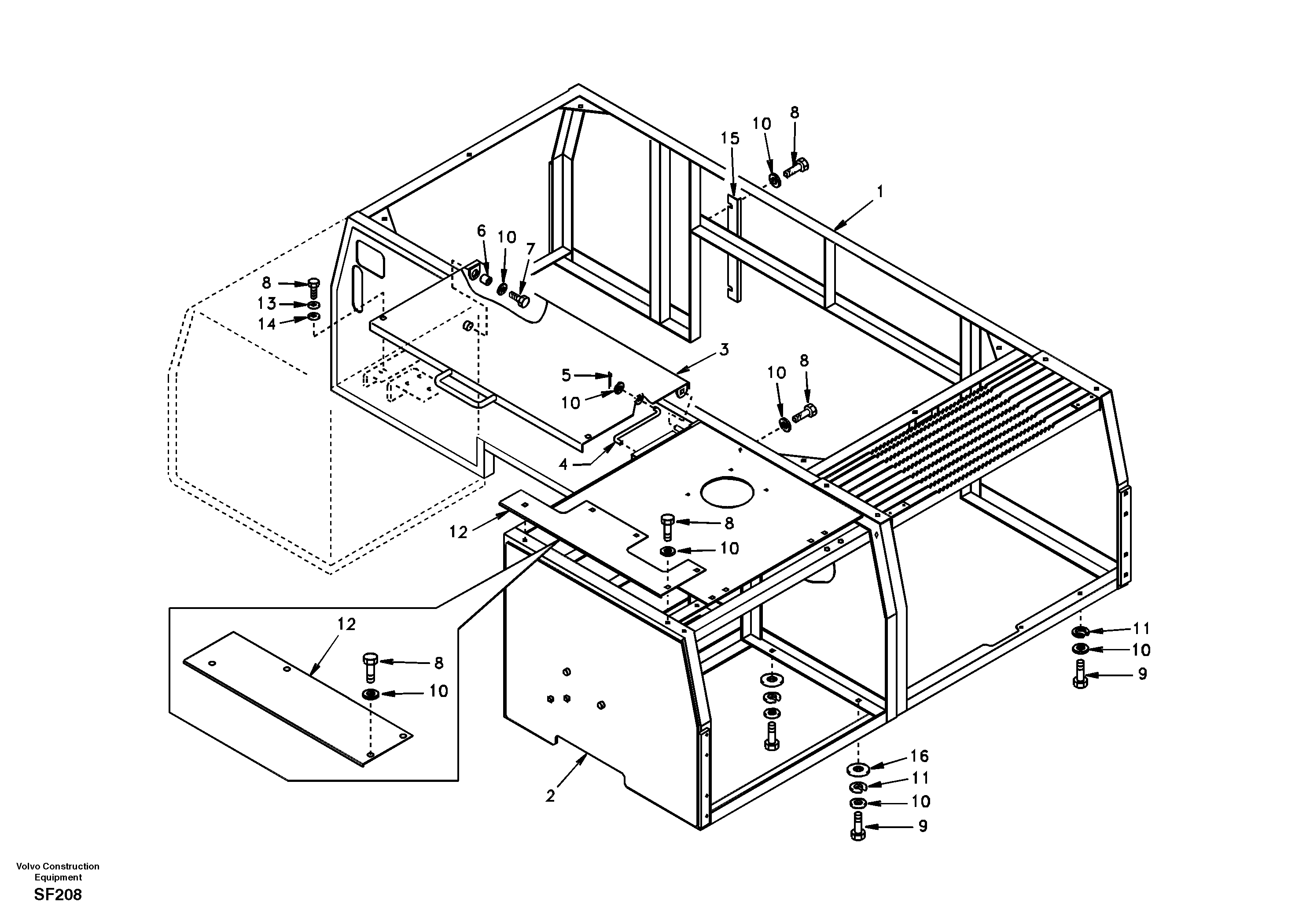 Схема запчастей Volvo EC460 - 13187 Cowl frame, cover and hood 